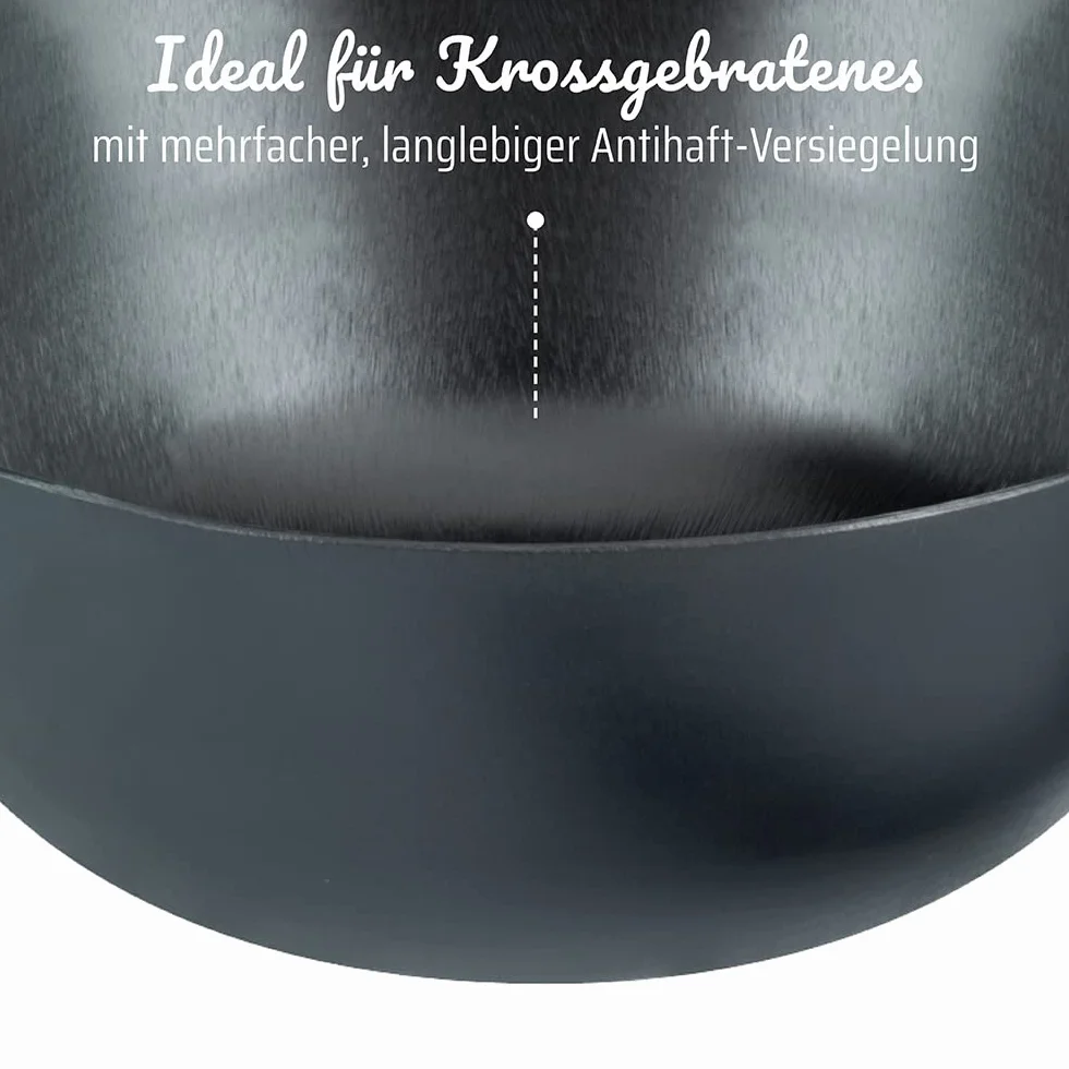 Garnek żeliwny do wok 32 cm 5-częściowy 6,2 l ze szklaną pokrywką czarny