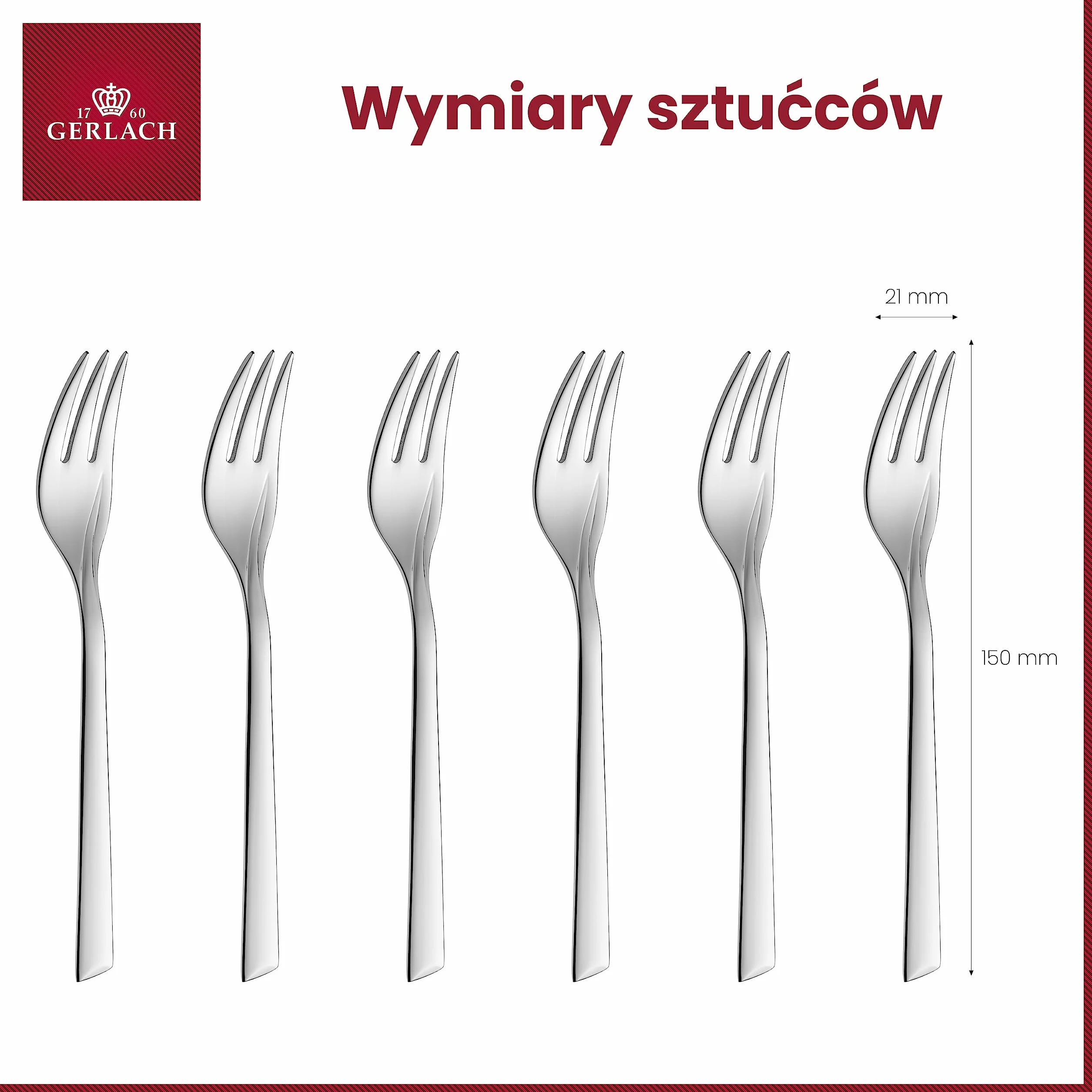 Gerlach FLAMES Zestaw Widelczyków Do Ciast i Deserów Dla 6 Osób Ze Stali Szlachetnej Nierdzewnej Komplet Widelców Deserowych Do Mycia W Zmywarce Z Błyszczącymi Płomieniami 6 Elementów