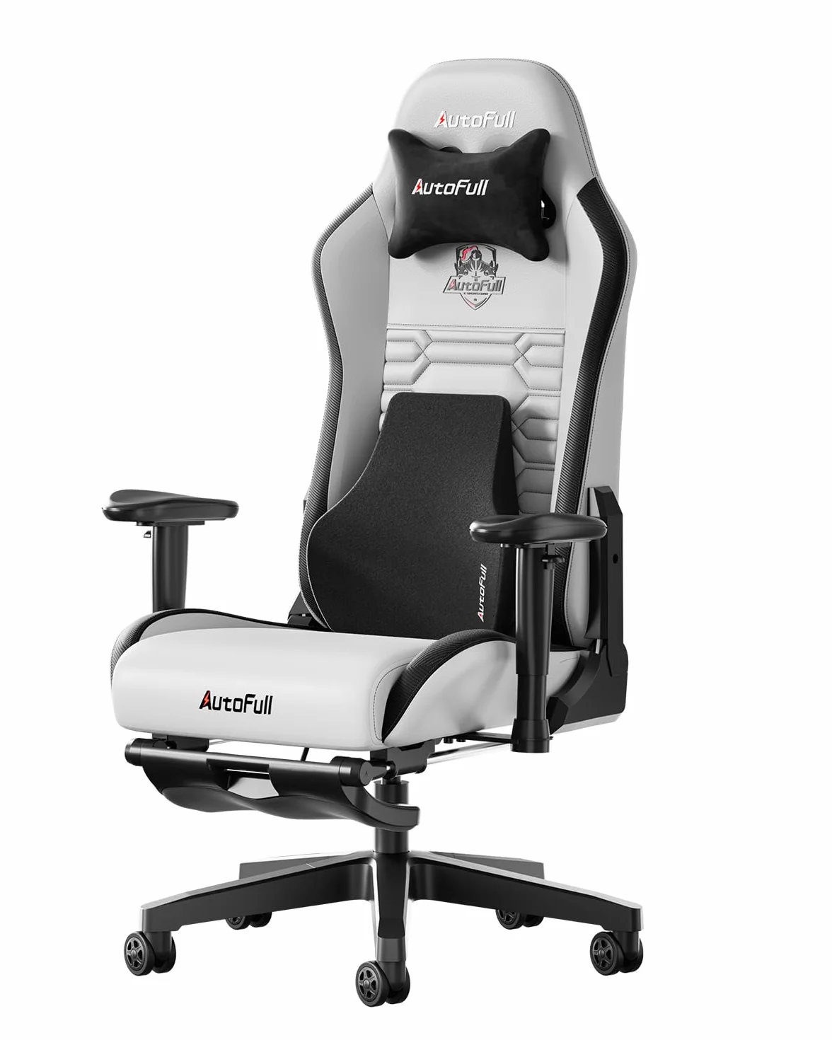 AutoFull C3 Ergonomiczny fotel biurowy z podparciem lędźwiowym 3D, skóra poliuretanowa, szary