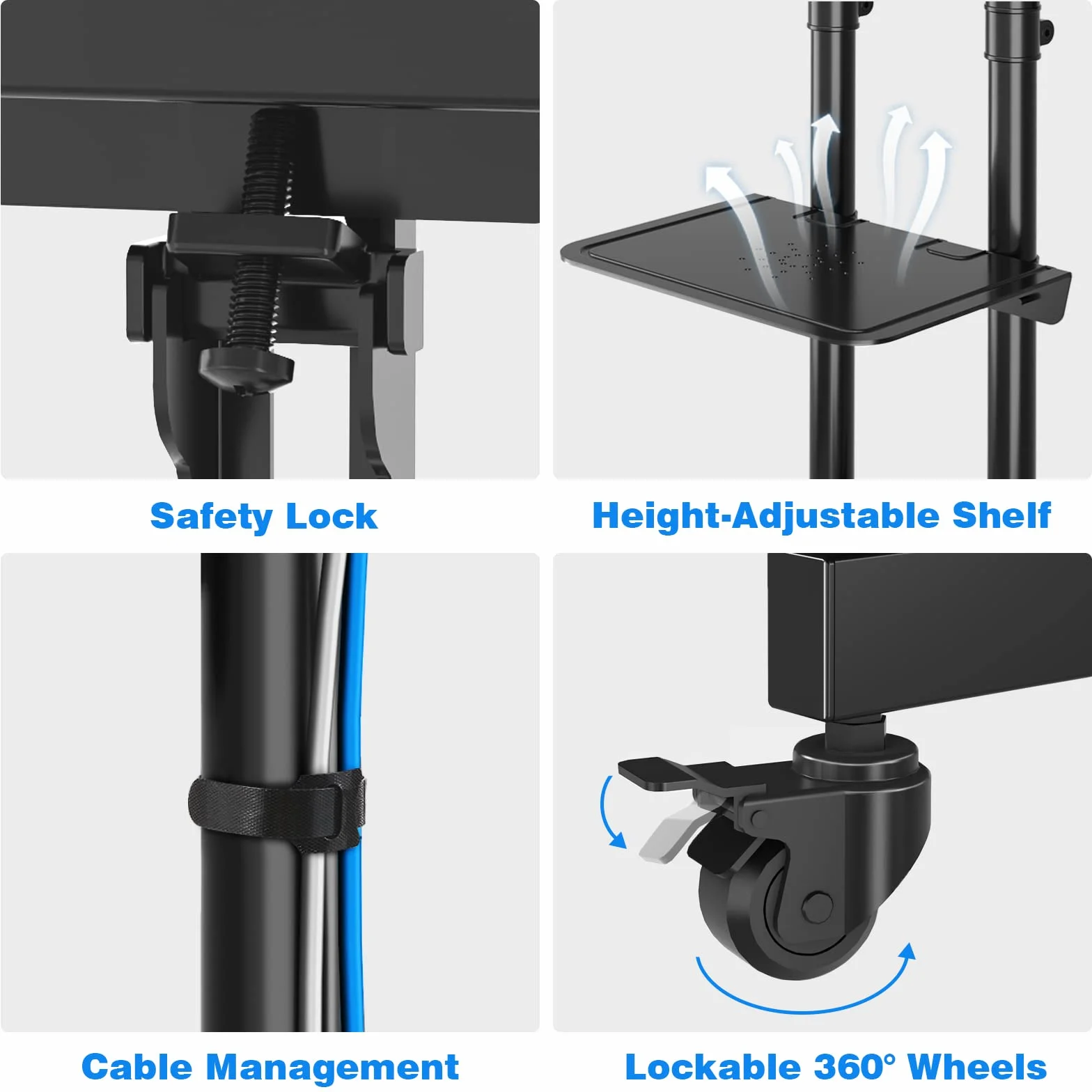 RFIVER Mobile TV Stand na kółkach do 32-75 cali, VESA 600x400mm, MAX 50kg, regulowana wysokość