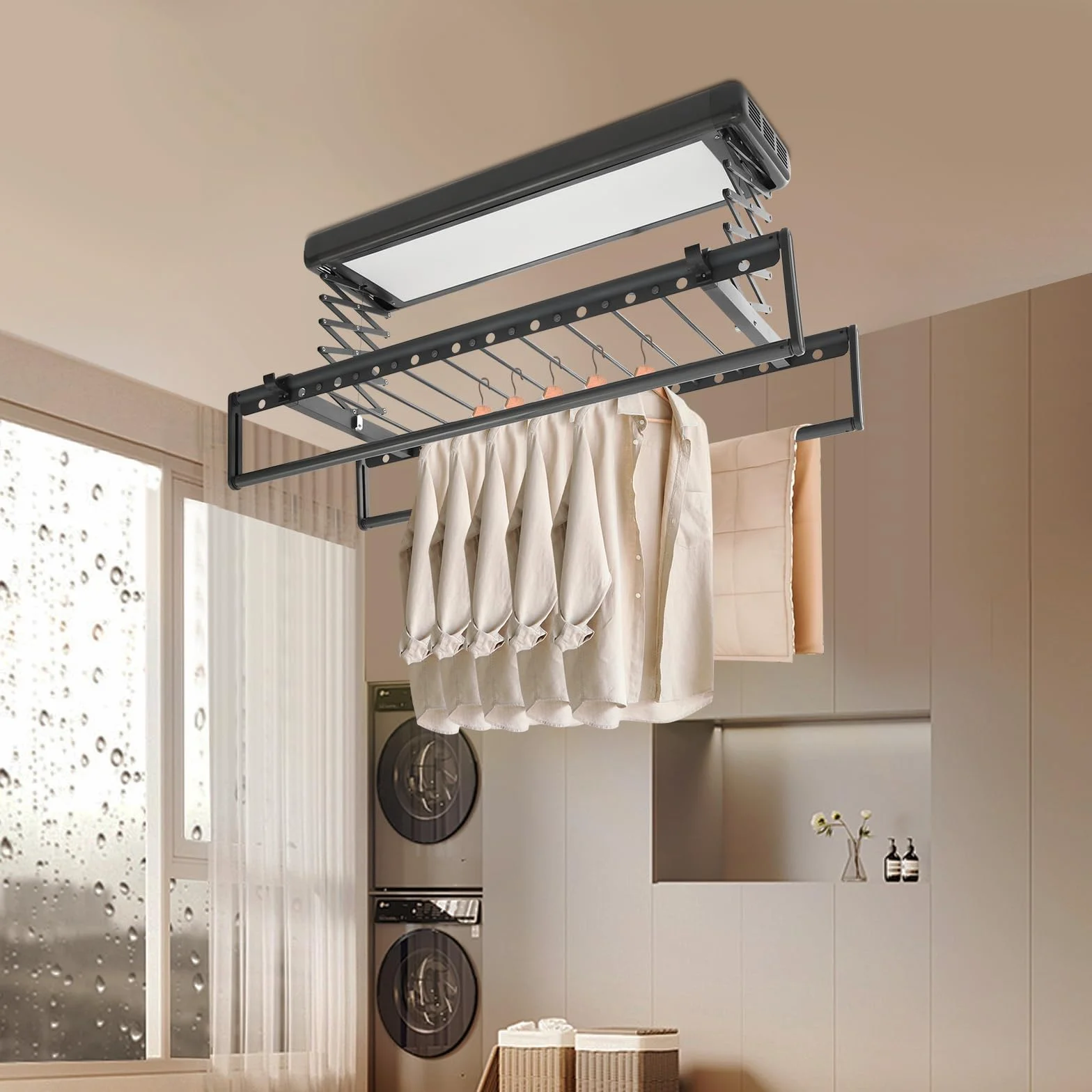 Elektryczna suszarka do bielizny 800 W z mocowaniem sufitowym, ogrzewaniem PTC, LED