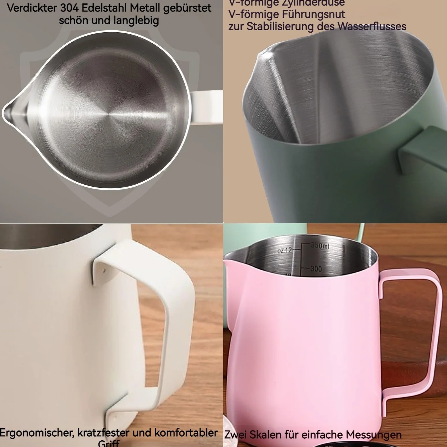 dzbanek na mleko 350 ml, dzbanek na mleko ze stali nierdzewnej, dzbanek Barista z oznaczeniem pomiarowym 12 uncji, dzbanek na mleko piankowe z koktajlowarka do kakao, 16 szablonów do latte art
