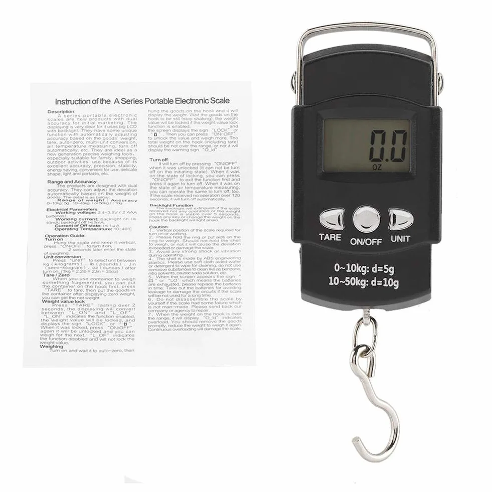 Fdit 50 kg/10 g wyświetlacz LCD waga bagażowa wisząca cyfrowa waga elektroniczna z hakiem do pomiaru taśmy.