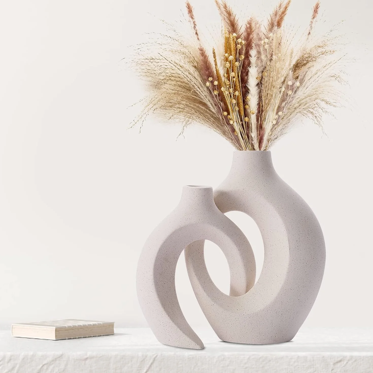 Ceramiczne wazony na kable zestaw 2 biały nordycki okrągłe doniczki