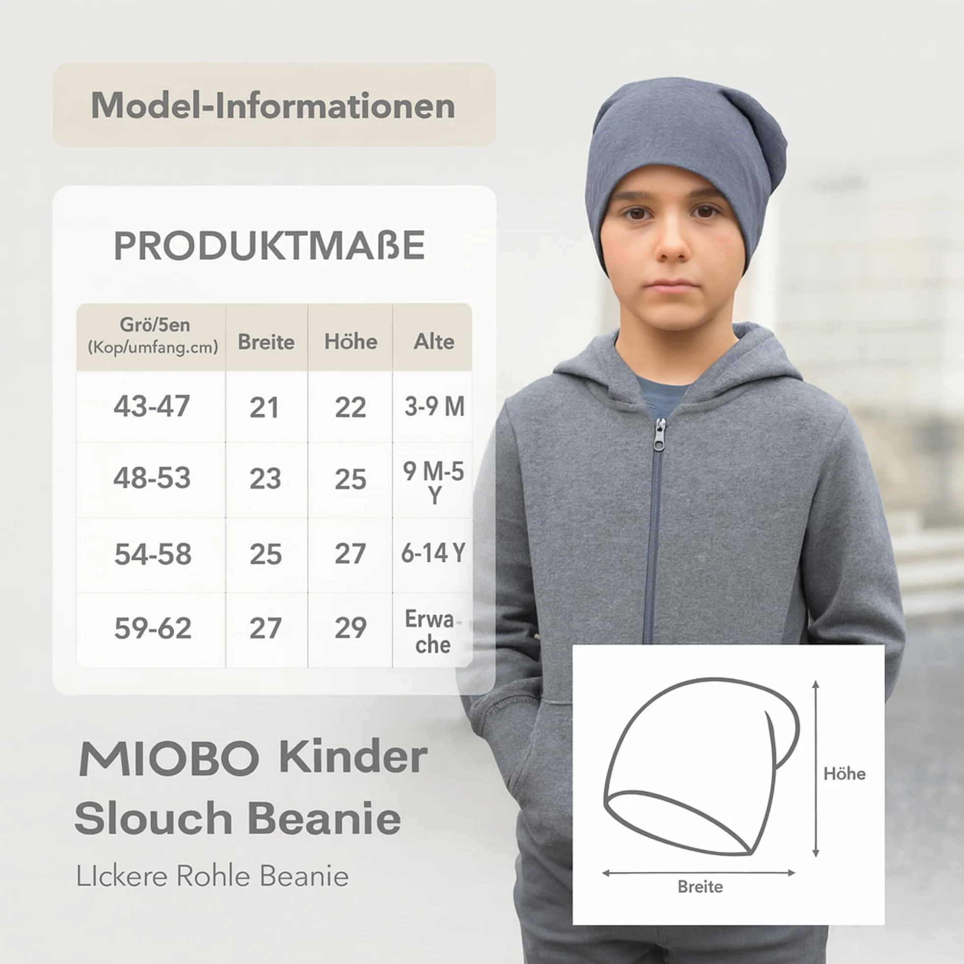 Czapka dziecięca typu Slouch Beanie Miobo, bawełniana, kolor pomarańczowy-48