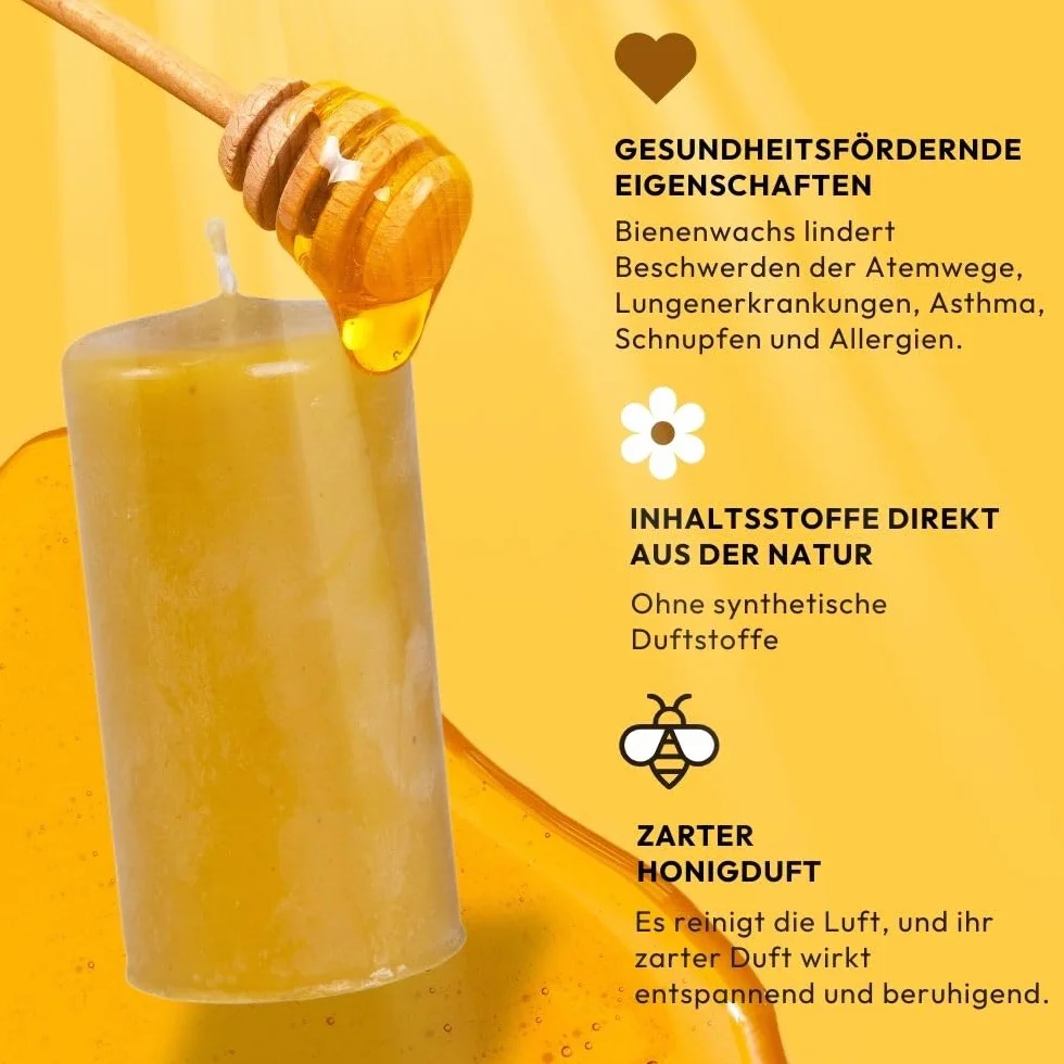 BeesWax World - Świece z wosku pszczelego ręcznie robione świece filarowe wykonane w 100% z naturalnego wosku pszczelego – bezdymne i długo palące się (Rozmiar S: ok. 9 cm x 4,5 cm)
