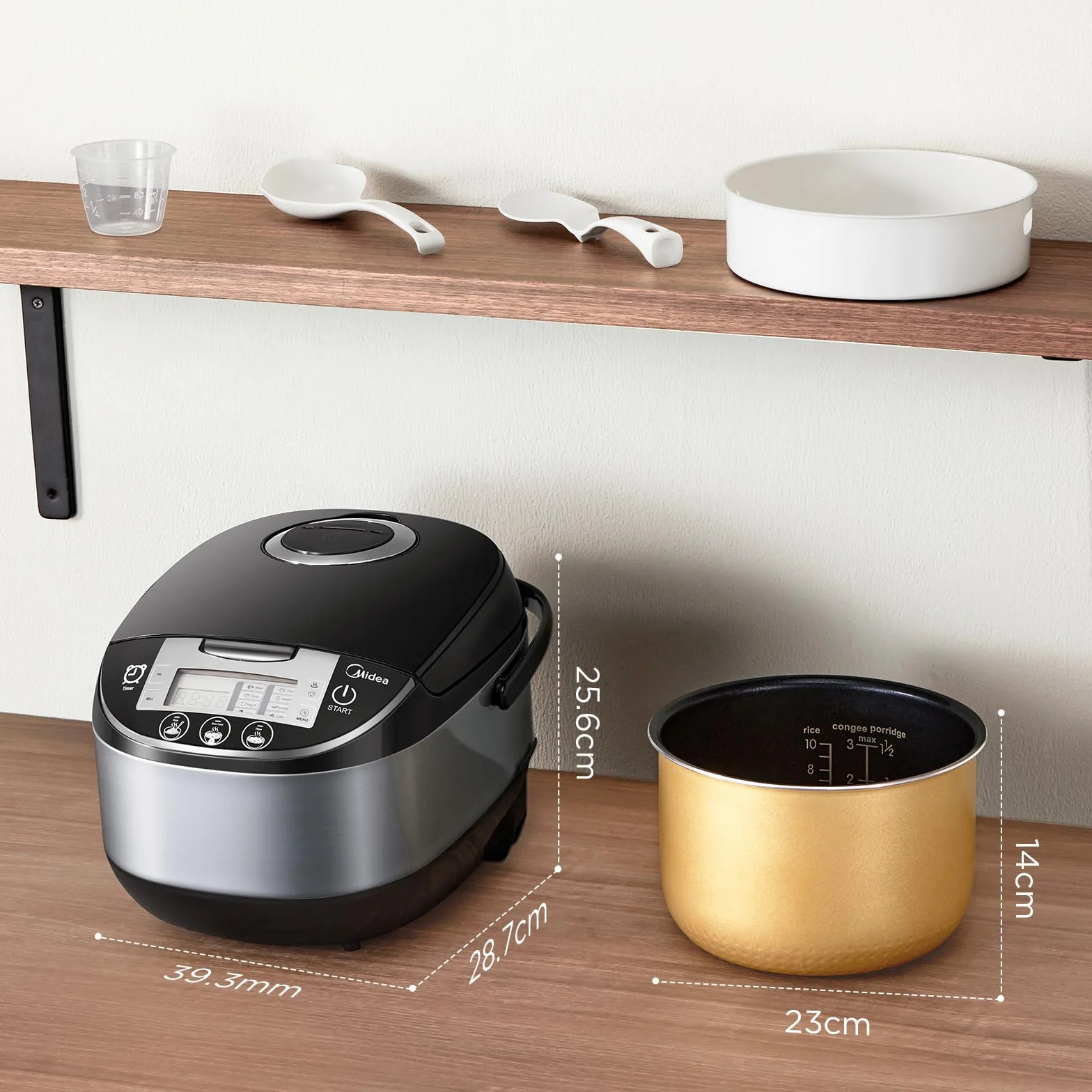 Midea Szybkowar do ryżu, wielofunkcyjny garnek z 11 programami, Rice Cooker 1,8 l do 10 osób, wolnowar z parowarem, wewnętrzny garnek premium, funkcja utrzymania ciepła, timer, technologia 6-fazowa