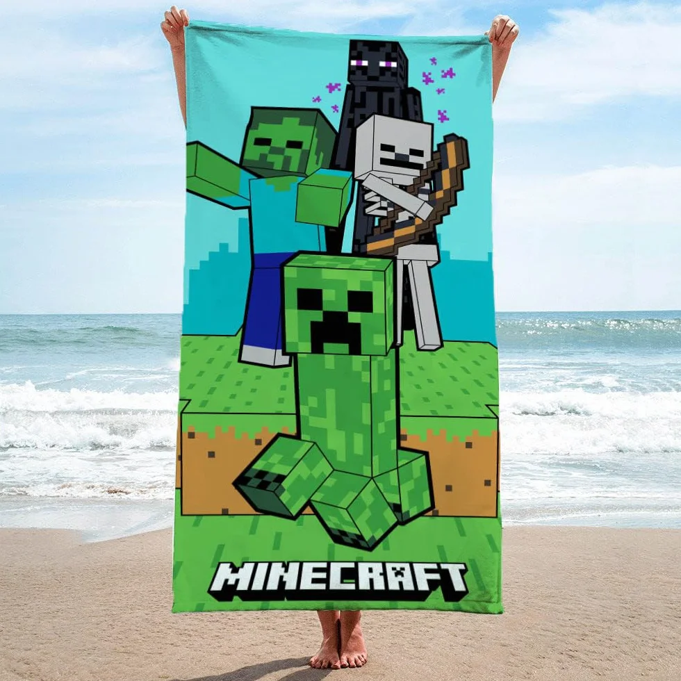 Ręcznik plażowy Minecraft 70 x 140 cm 100% bawełny niebiesko-zielony Familando