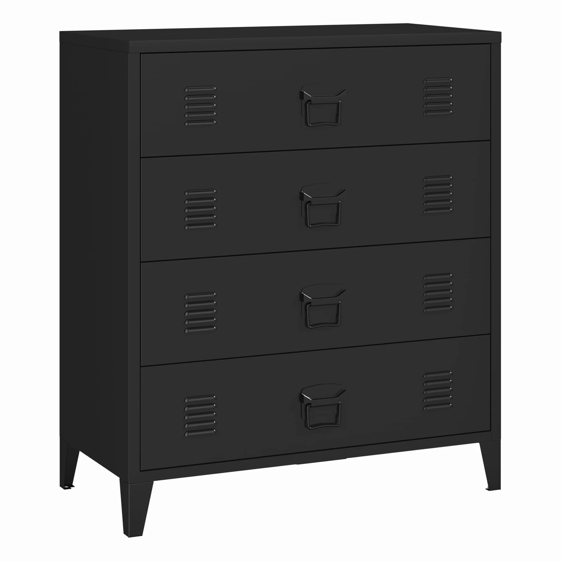 [en.casa] Komoda Hämeenlinna metalowa szafka z 4 szufladami, uniwersalna szafka, stalowa, do salonu, biura, przemysłowa szafka na akta, 80 x 40 x 92 cm, czarna