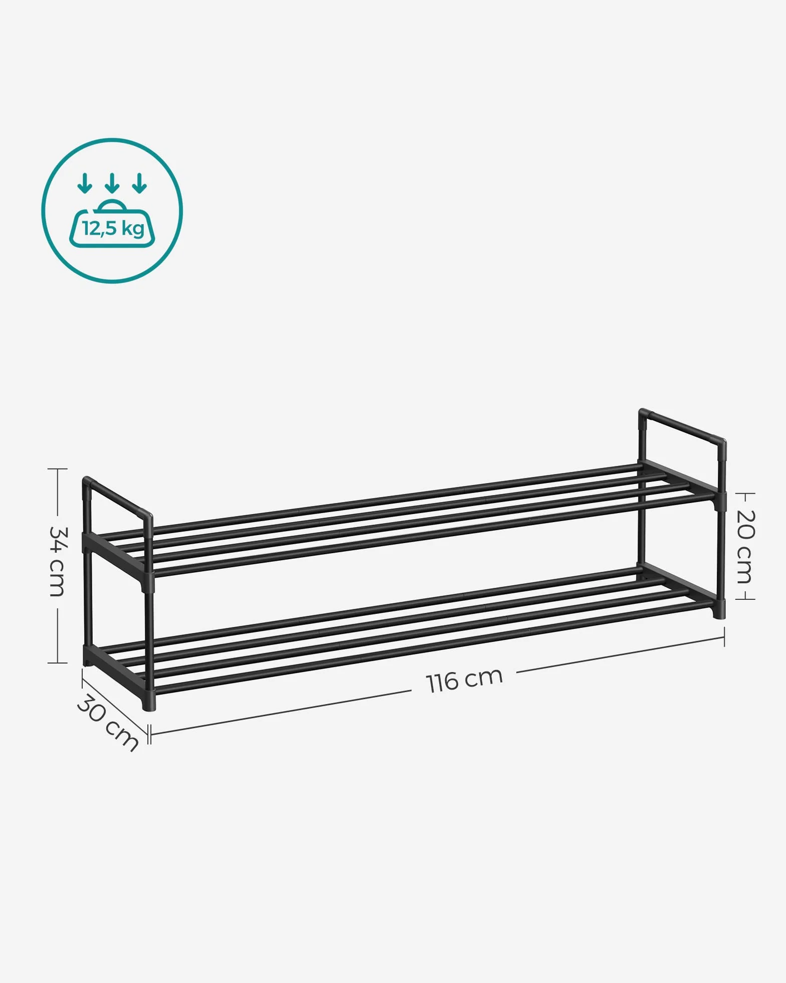 SONGMICS 2-poziomowy stojak na buty metalowy regał na buty 10-12 par 30 x 116 x 34 cm czarny