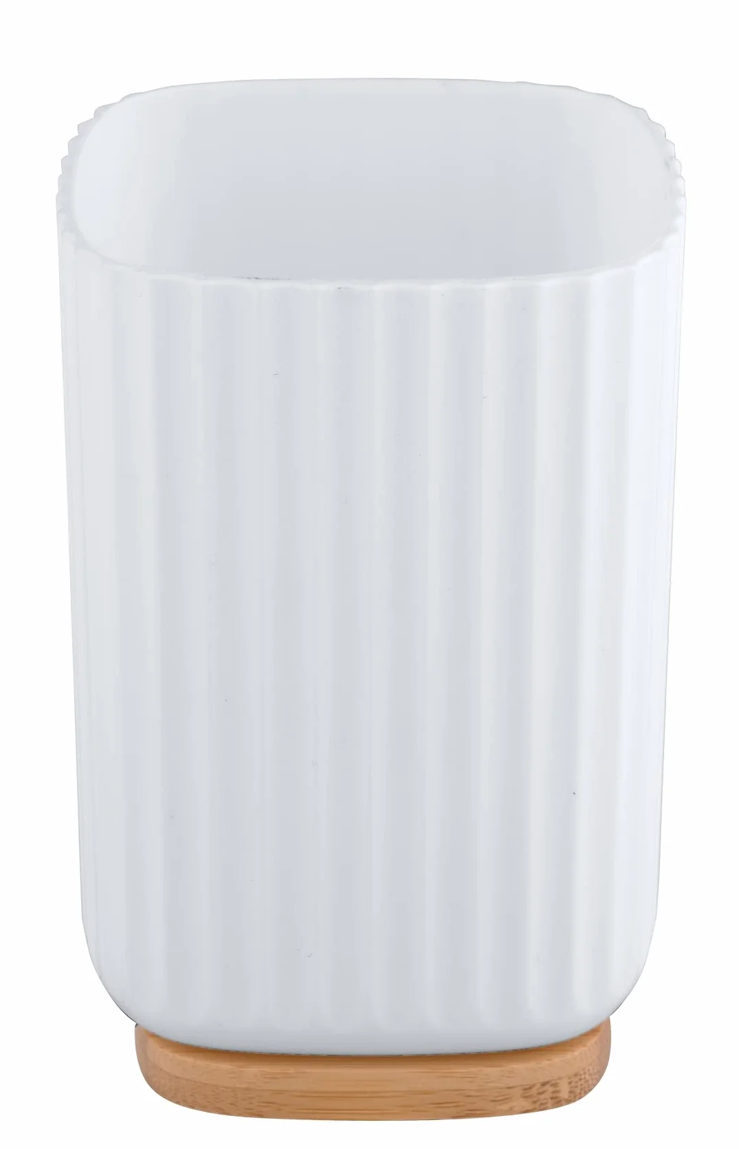 WENKO Szczoteczka do zębów Rotello, plastikowy kubek, bambus, uchwyt antypoślizgowy, Ø 8,6 x 11,1 cm, biały/naturalny