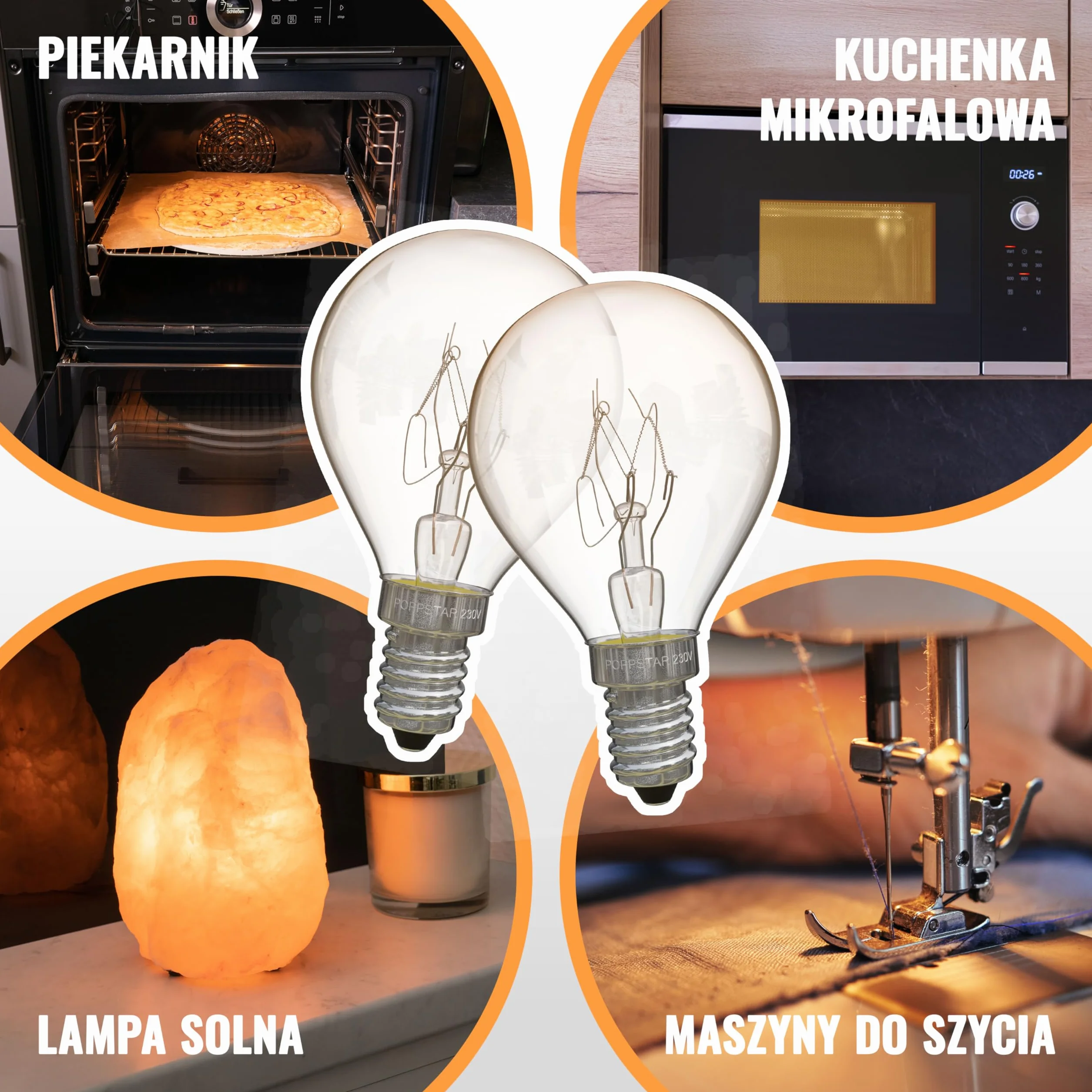 Poppstar żarówki do piekarnika E14 G45 25W 300°C 2400K 180lm