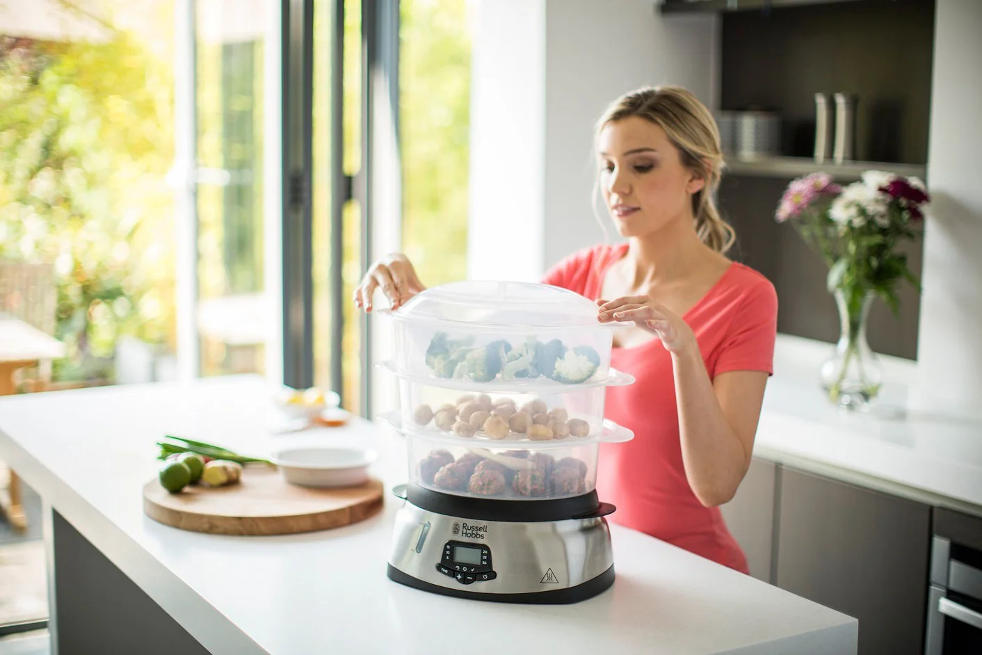 Russell Hobbs Parowar 10,5L cyfrowy wyświetlacz programowalny timer 3 pojemniki do gotowania na parze miska do ryżu 23560-56