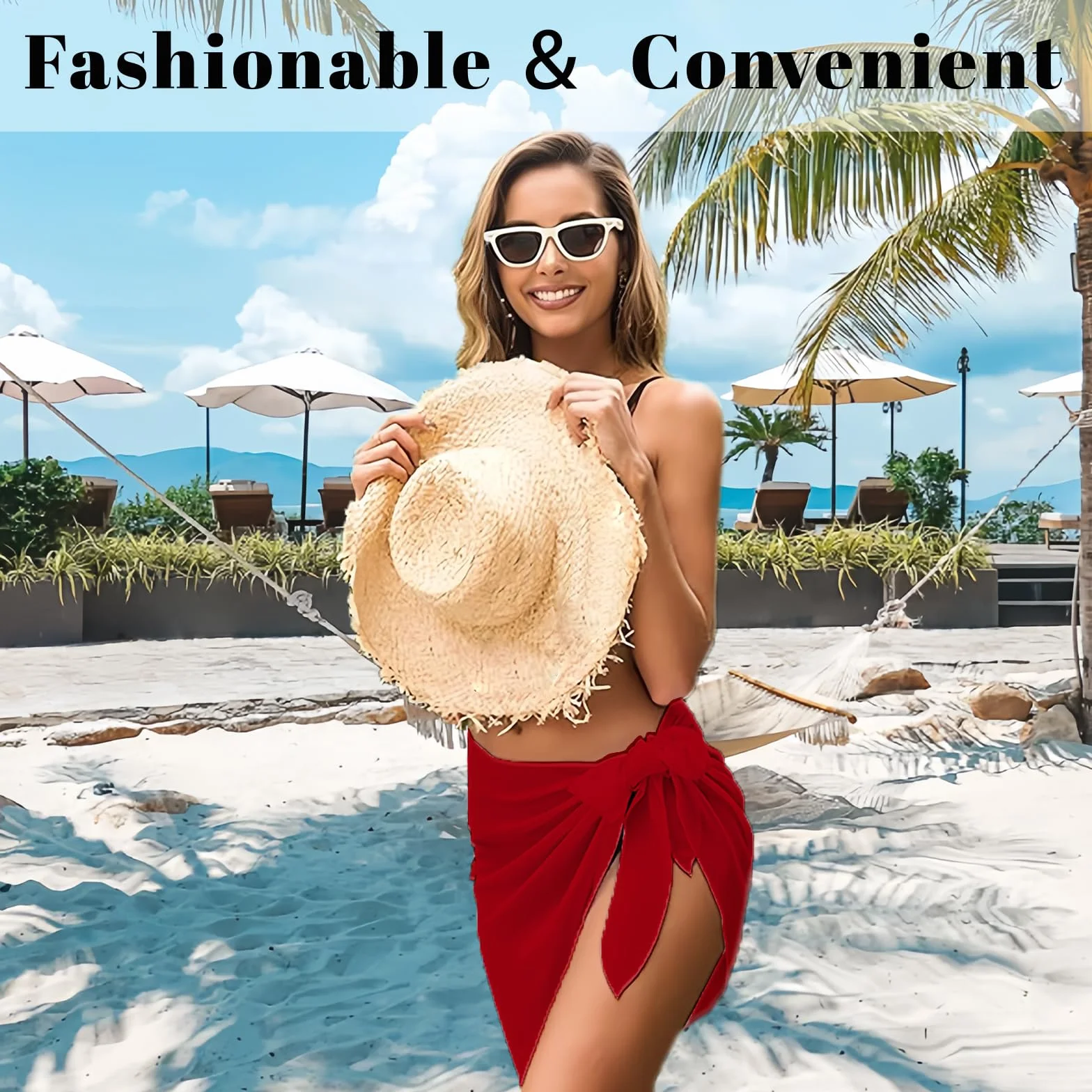 ACTOYS Sarong damska krótka spódnica plażowa, chusta do przewijania, plażowa, krótka, przewiewna spódnica na plażę, do bikini, 140 x 48 cm