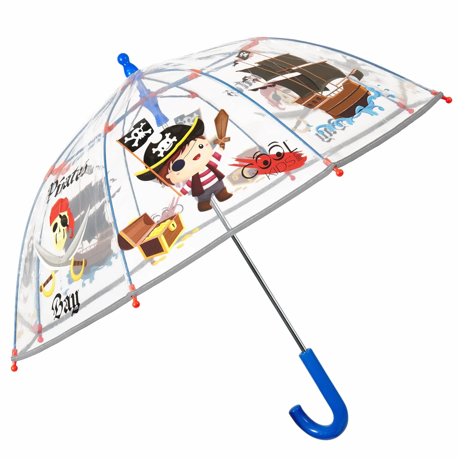 Parasol Przezroczysty Kopułowy Dzieci 3 4 5 Lat - Wiatroodporny z Odblaskowymi Detalami Chłopców i Dziewcząt - Długi Parasol Manualny System - Średnica 64 cm PERLETTI
