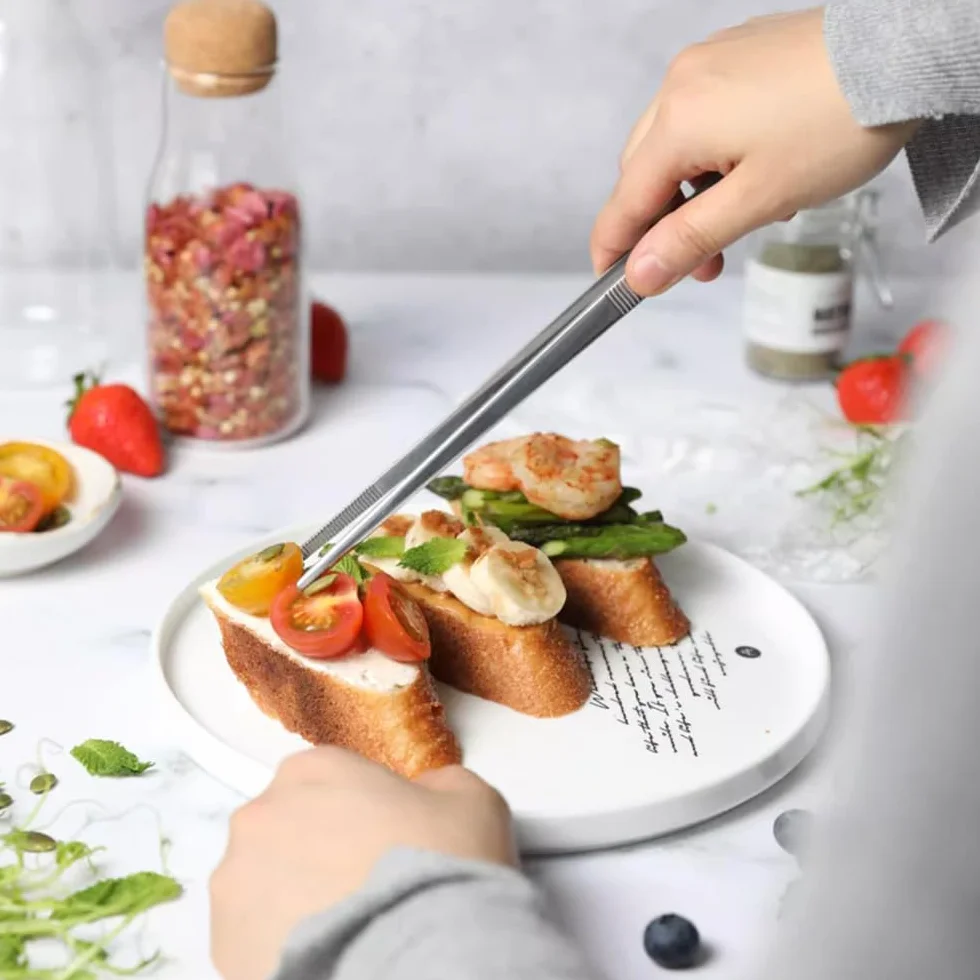 Zestaw 2 cienkich szczypiec kuchennych, 30 cm + 20 cm ze stali nierdzewnej, profesjonalne długie szczypce do kuchni, napraw, owoców morza i grilla