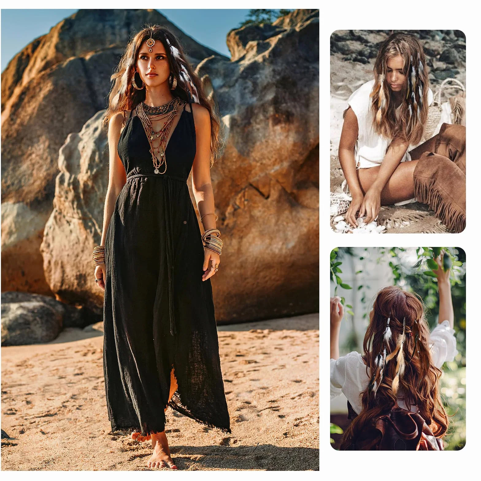 MWOOT 6 sztuk klipsów do włosów z piórami, indyjskie ozdoby do włosów dla kobiet, pióra, ozdoby do włosów w stylu boho, ozdoba głowy do kostiumu karnawałowego, Cosplay, akcesoria do dekoracji włosów z