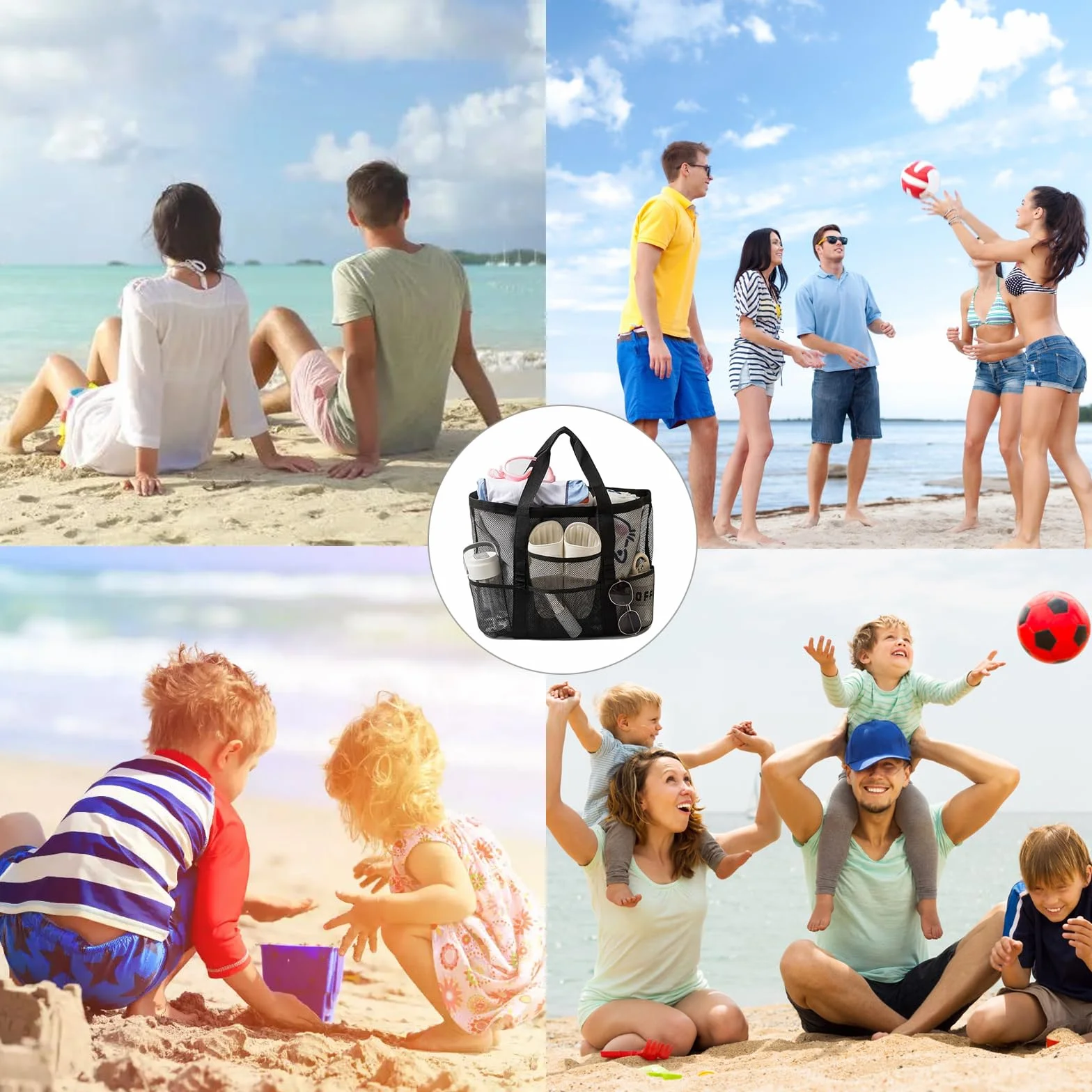 Składana siatkowa torba na zabawę plażową, damska torba plażowa z siatki na guziki, lekka i oddychająca, torba prysznicowa, duża pojemność, na basen, wakacje i plażę