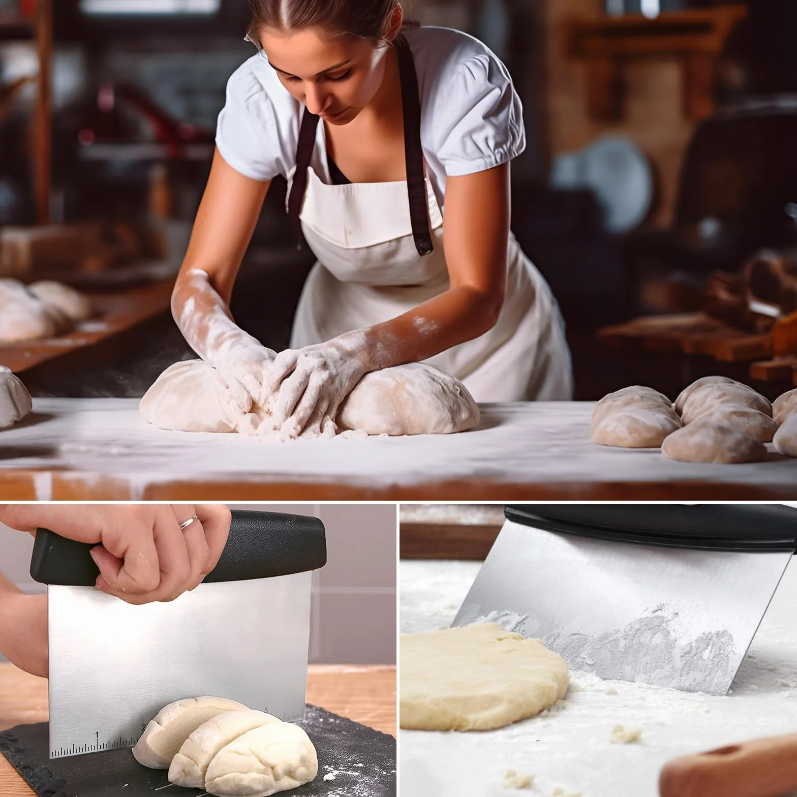 Krajalnica do ciasta ze stali nierdzewnej ze skalą – zestaw 2, narzędzie do pieczenia