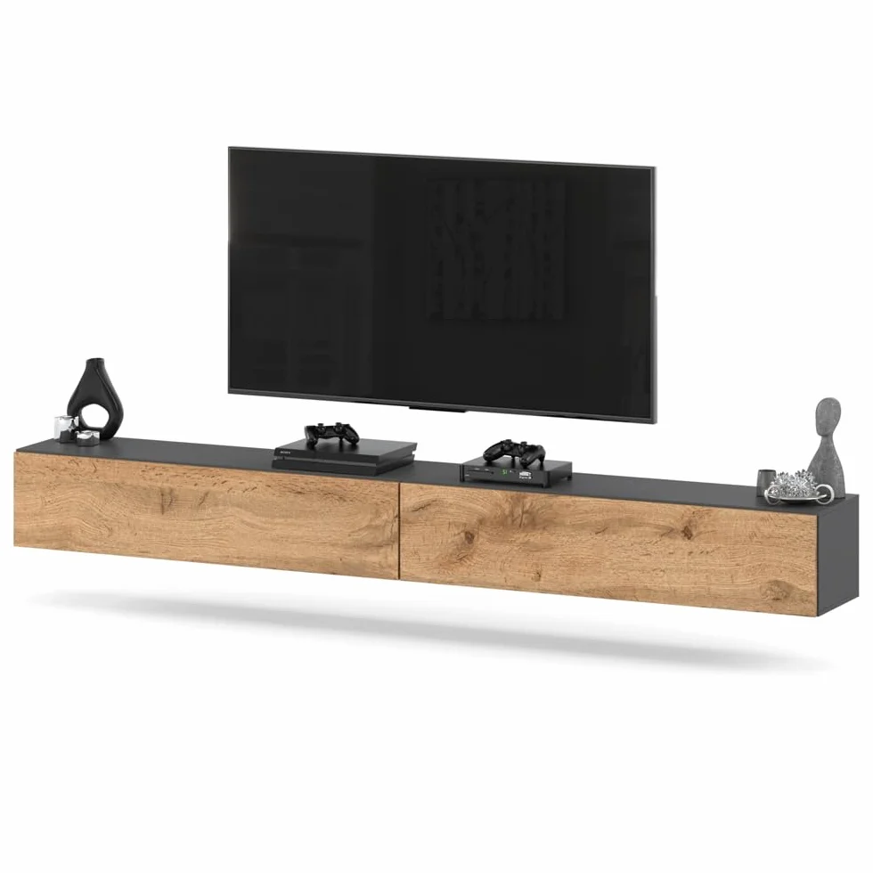 Szafka Rtv Wisząca 280cm Loft Pojemna Pod Telewizor Salon Szary Dąb Wotan