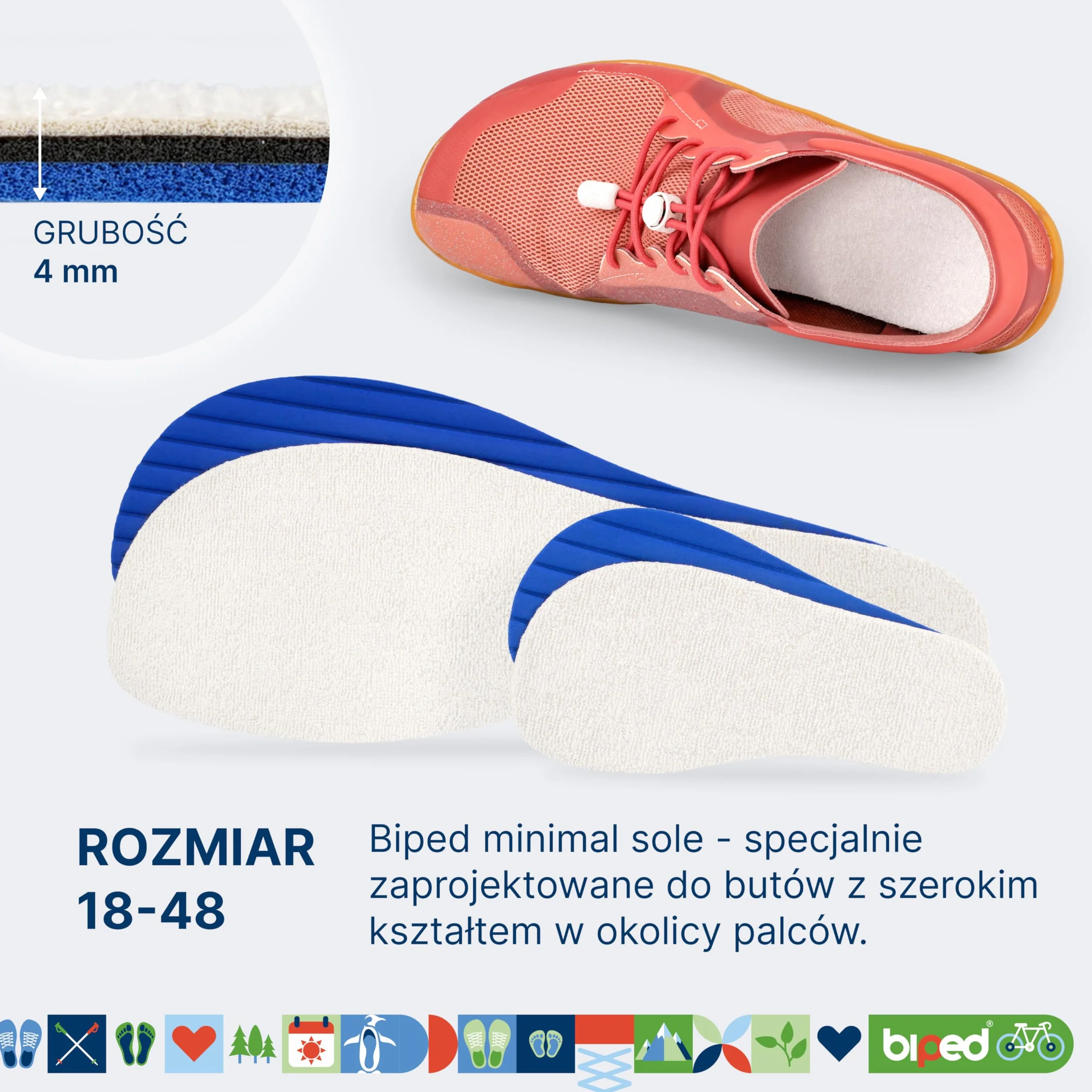 biped minimal sole Manjarin - 2 pary wkładek do butów minimalnych i bosych - wkładki frotte wykonane z prawdziwej bawełny i węgla aktywnego - wkładki dla dorosłych i dzieci(39)