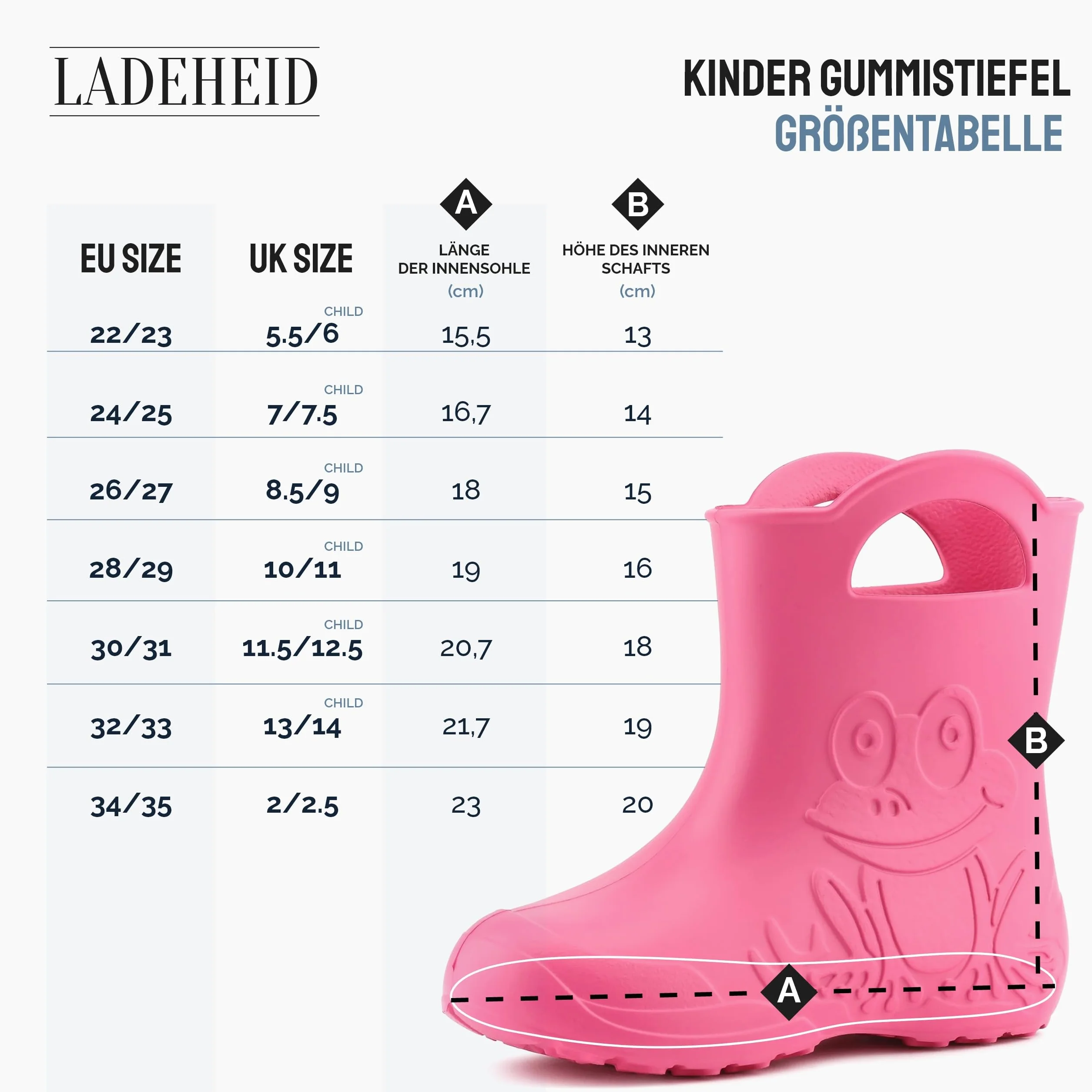 Ladeheid EVA Dziecięce Buty Gumowe Przeciw Deszczowe LA-CA-03