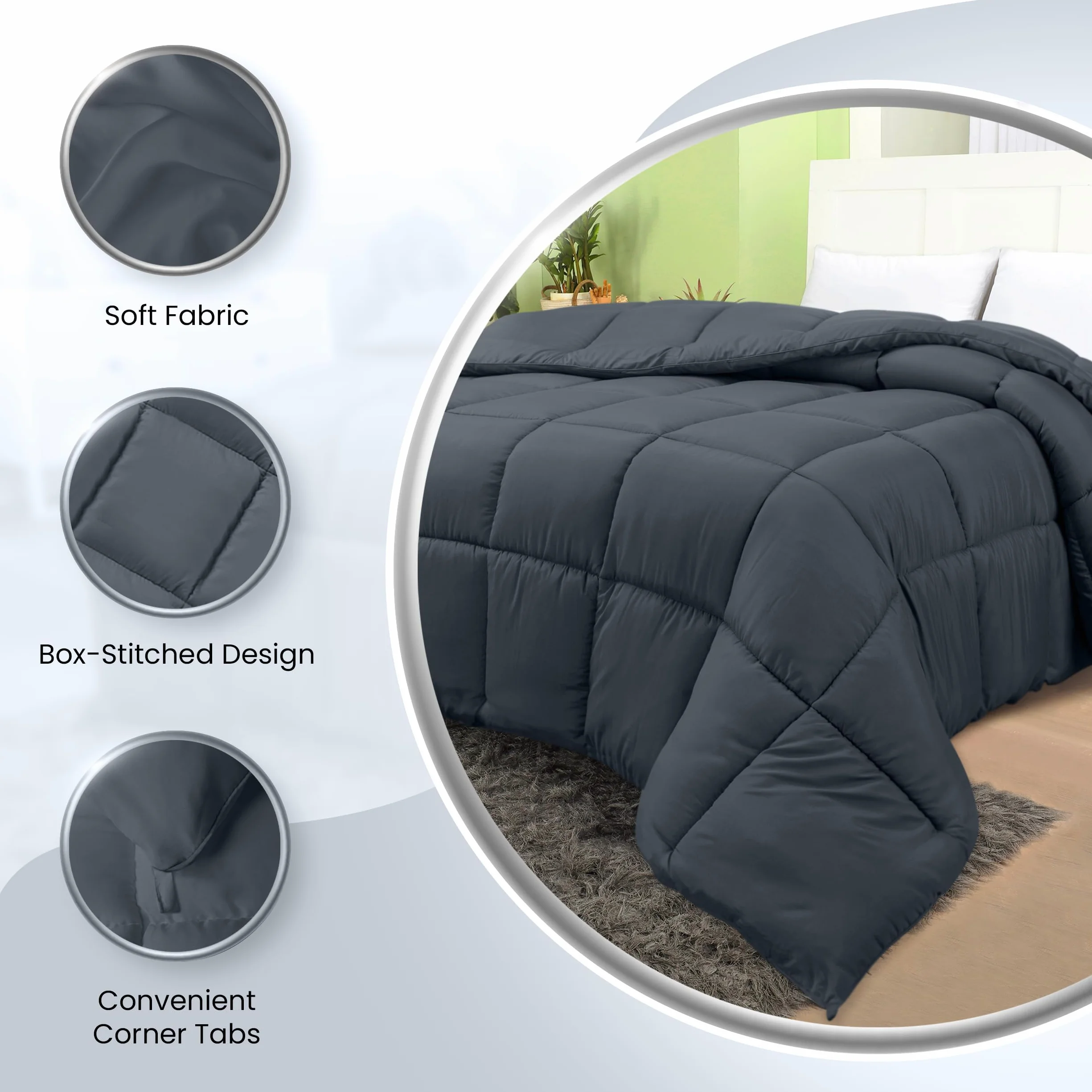 Utopia Bedding Queen Size Comforter Down Alternative Box Stitched Duvet Insert Machine Washable Grey