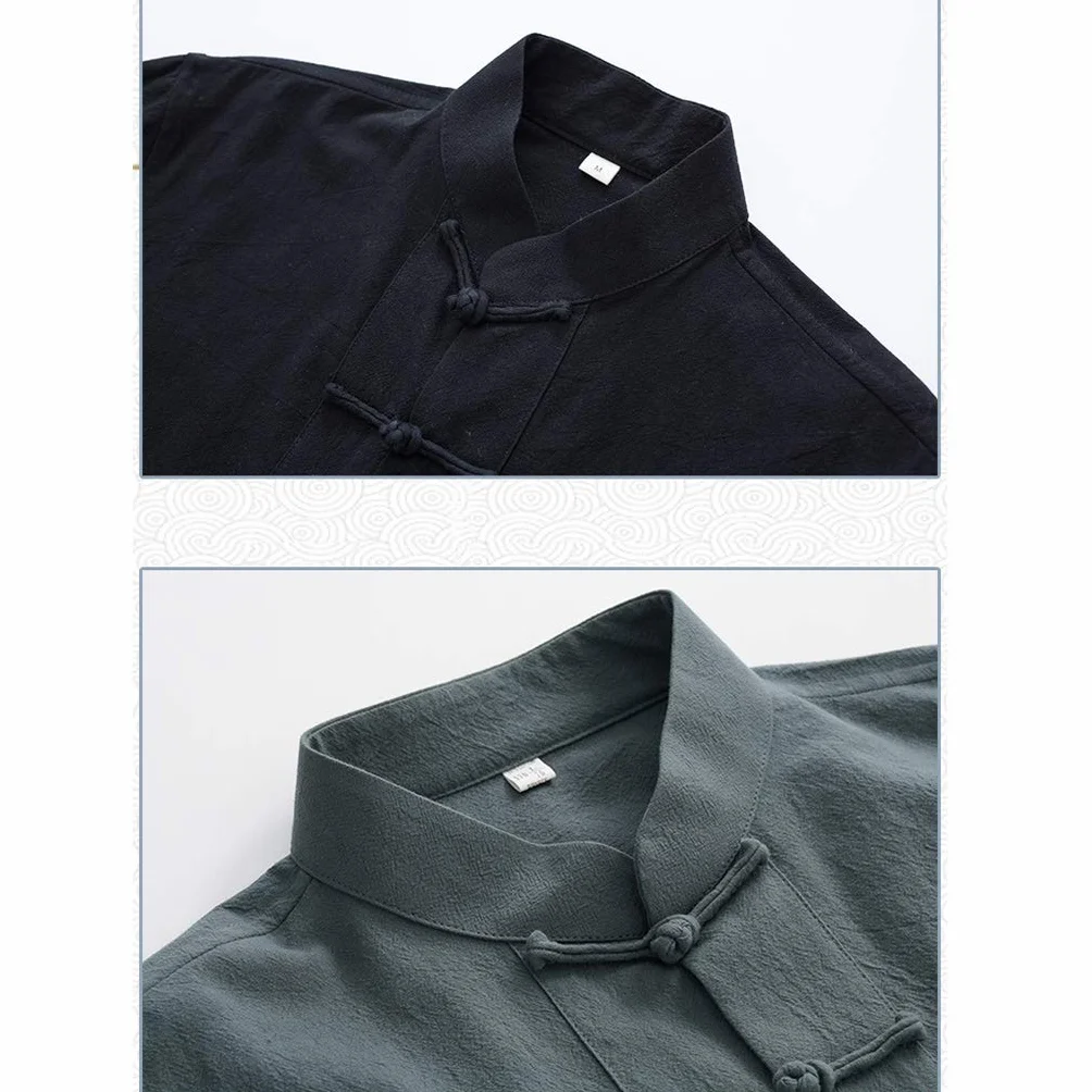 ZHOUXIAO bawełna Tai Chi uniform Męska odzież kung-fu z krótkim rękawem, tradycyjna chińska odzież, spodnie, kurtki, kostium na obcasy Tang Han Blue-XXXL