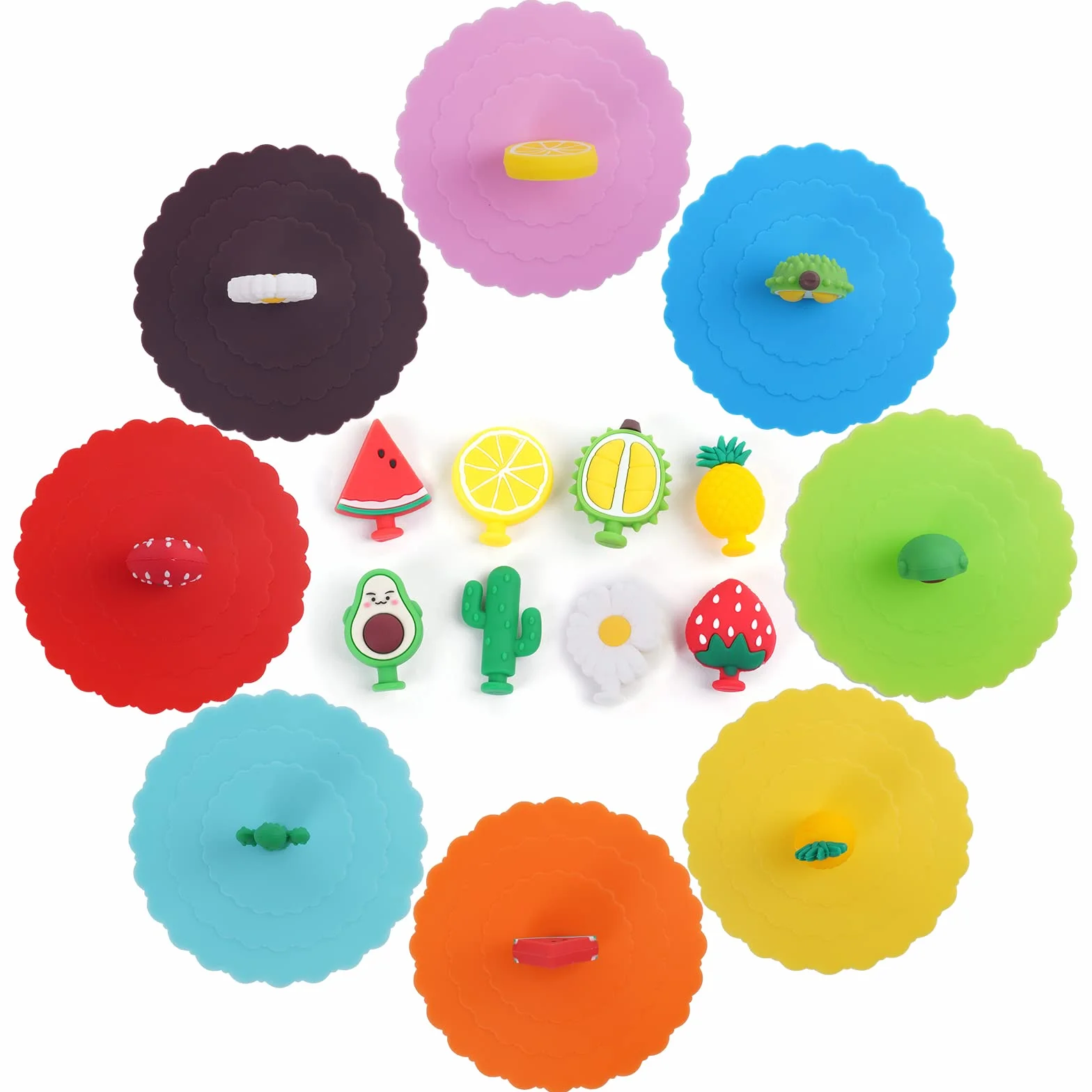 OSDUE Silicone Glass Cover, 8-częściowa silikonowa pokrywa kubka wielokrotnego użytku, antypurzylowa silikonowa szklana pokrywa kubka silikonowa, do kawy kubek piwa Szkło wina Home