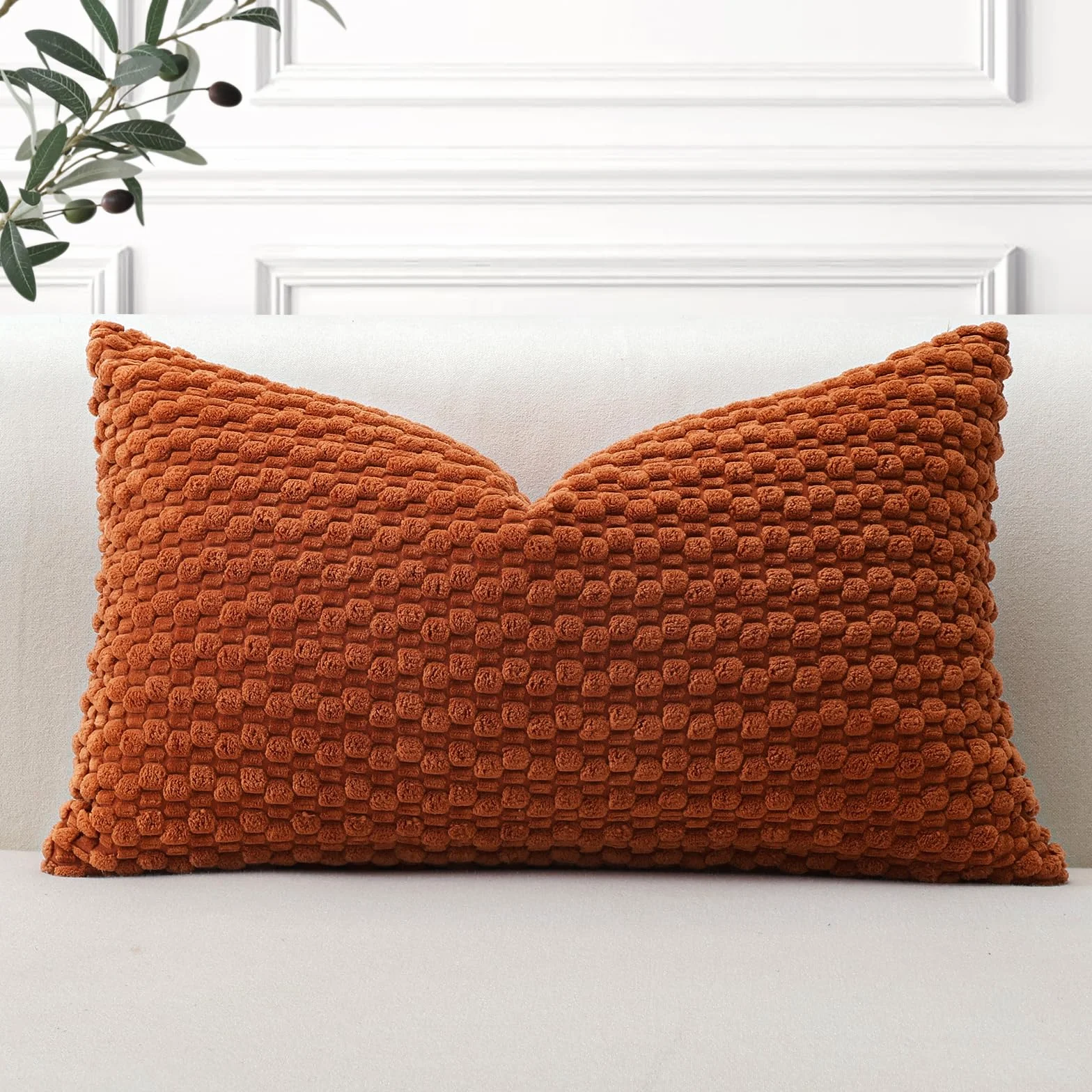 Artscope Dekoracyjna sztruksowa poszewka na poduszkę 30 x 50 cm, super miękka, boho, w paski, lędźwiowa, geometryczna, na sofę, kanapę, do sypialni, dekoracja samochodu, zestaw 1 szt., kolor rdzawy