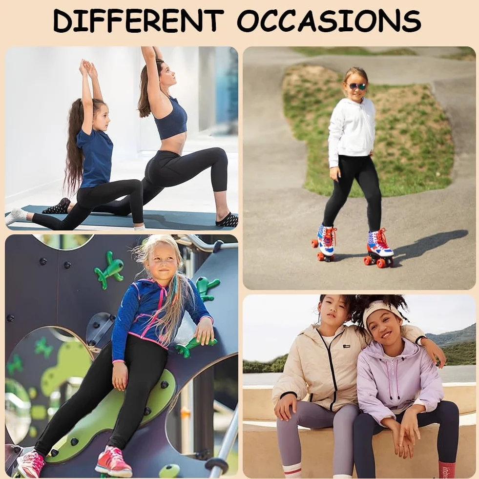 HOTUT Dziewczęce Legginsy, 3PCS Dziewczęce dzieci pełnej długości gładkie legginsy, czarny Dziewczęce Legginsy dla Dziewczynek, Dziecięce Długie Legginsy dla dzieci w wieku 7-14 lat - 140CM