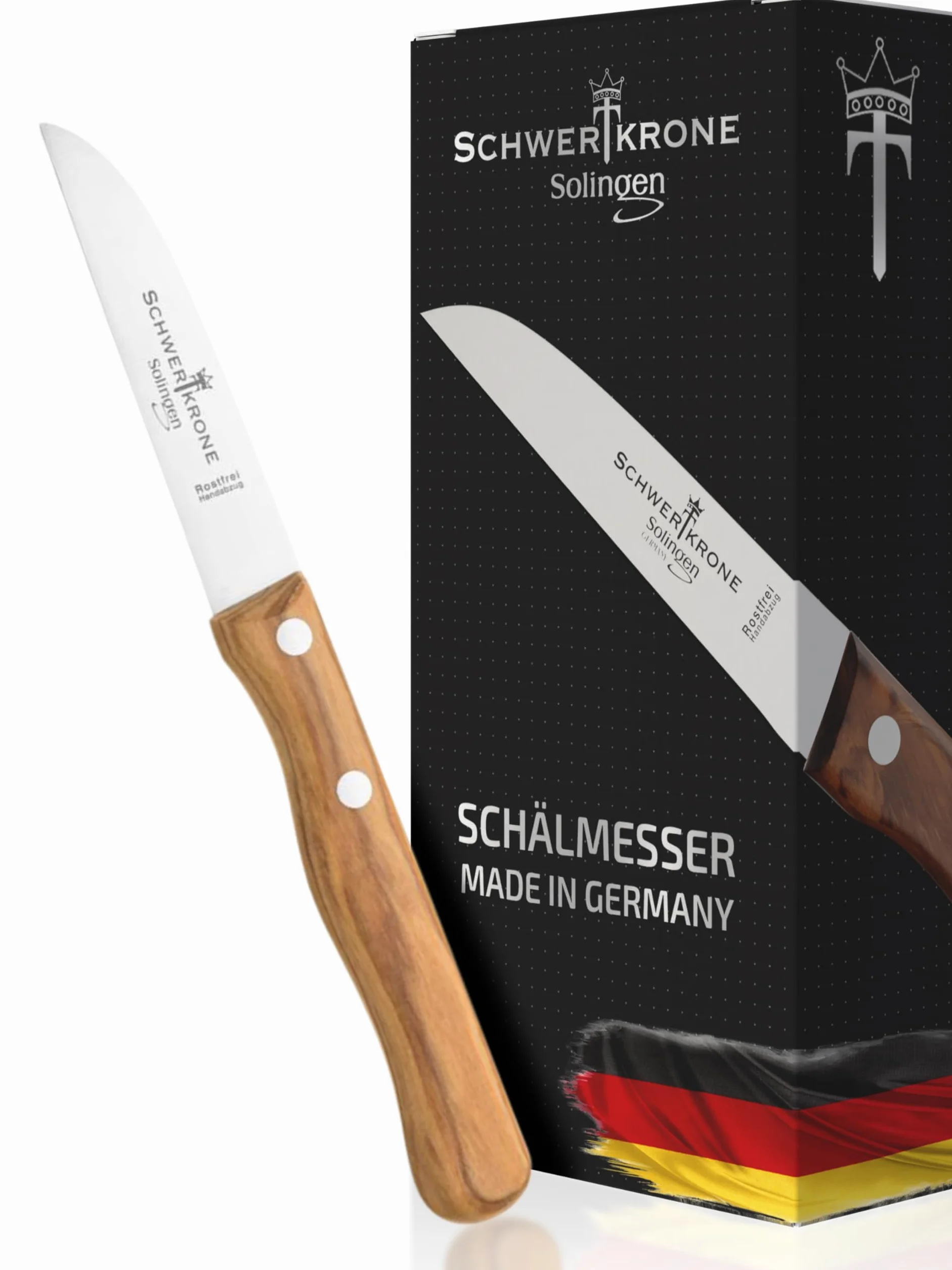 Schwertkrone® Nóż do warzyw Premium [Made in Solingen – Germany] – nóż do obierania owoców – mały ostry – nóż do krojenia ziemniaków – nóż uniwersalny (ostrze: 3" | 7,5 cm)
