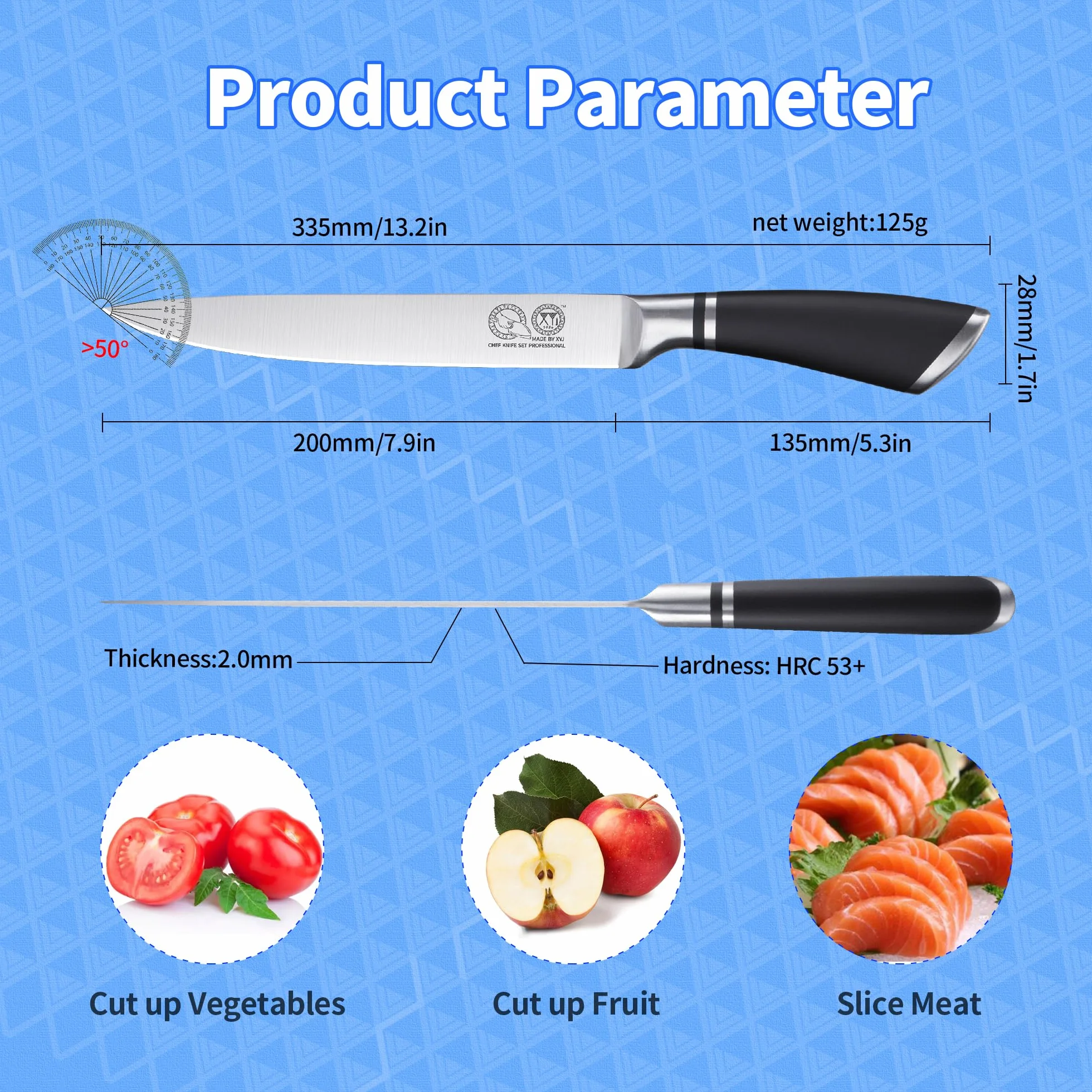 Stainless Steel 8 Inch Brisket Knife with Sheath Professional Chef Kitchen Knife