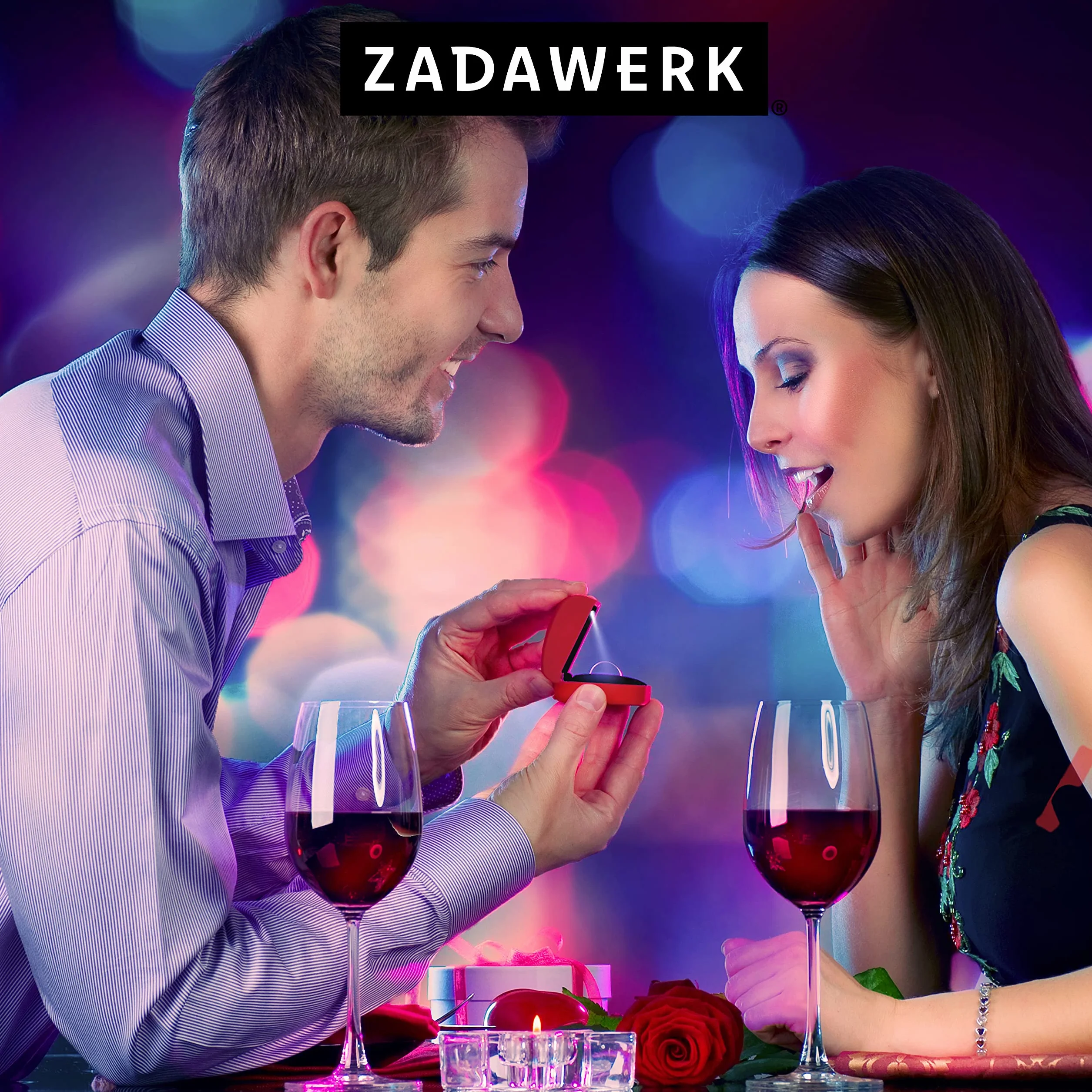 Pudełko na obrączki - z diodą LED - czarne - biżuteria, ślub, zaręczyny, zaręczyny
