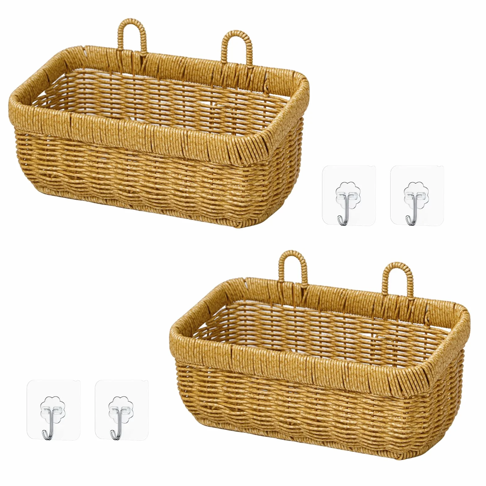 2 sztuki Wiszący kosz do przechowywania rattanowy wiszący kosz tkany wiklinowy kosz ścienny z haczykiem do kuchni, salonu, sypialni i łazienki (28 x 16 x 13 cm)