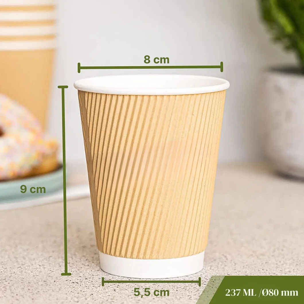 Jednorazowe kubki Ripple Cup z potrójną podwójną ścianką izolacyjną Havana Beige - nadają się do recyklingu PE do napojów na wynos, kawy, herbaty, cappuccino, koktajlu, piwa, wina (237 ml/8 uncji (25