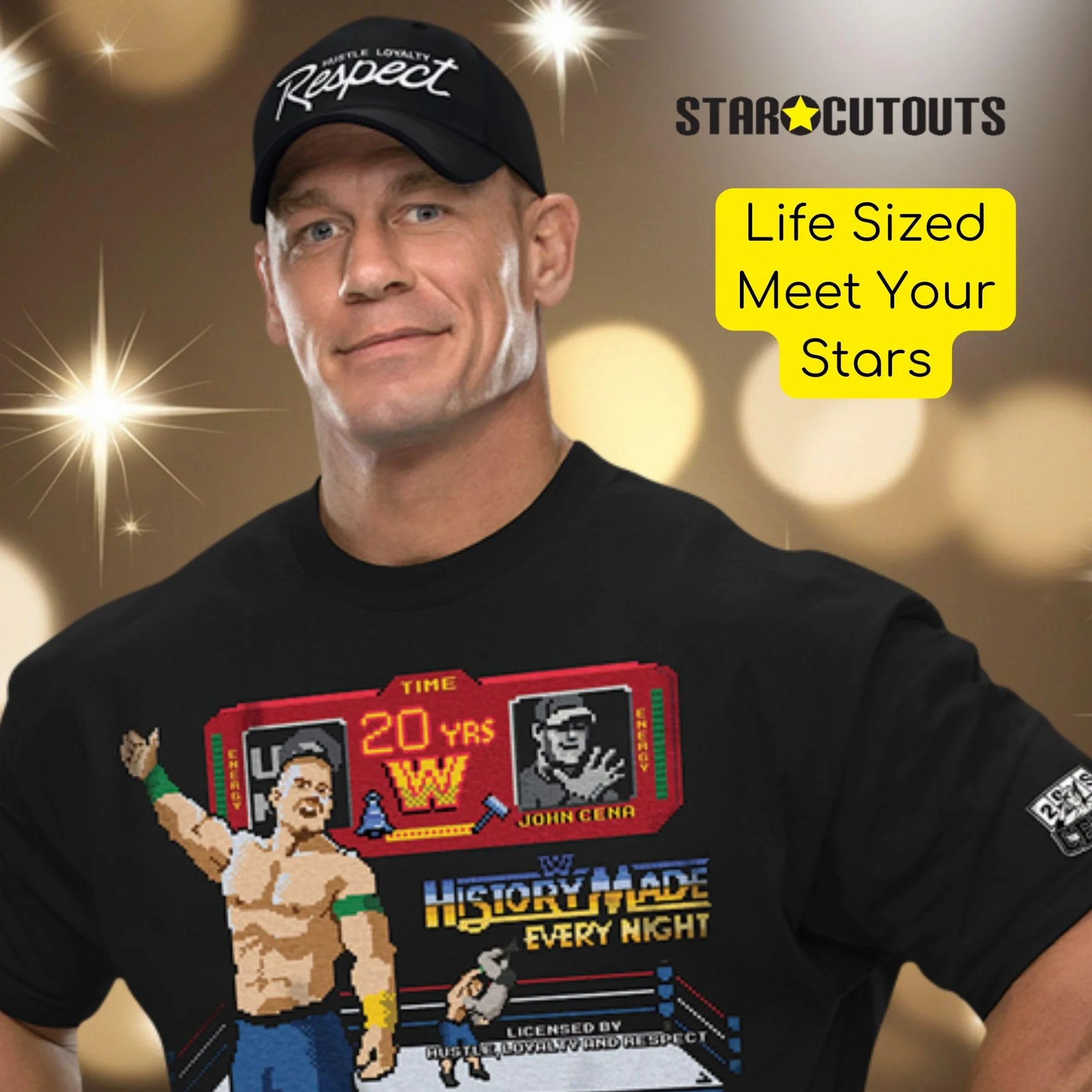 STAR CUTOUTS SC4158 John Cena Czarny strój WWE Lifesize Kartonowe wycięcie z Mini Professional Wrestling Champion