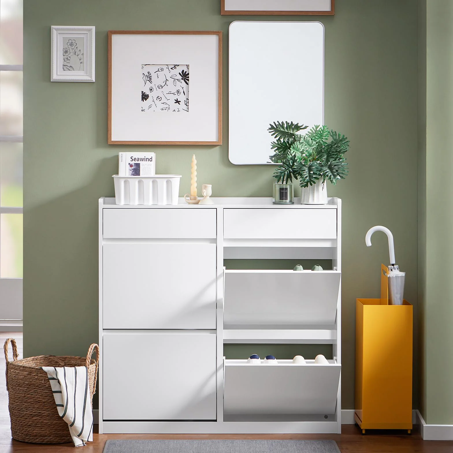 SoBuy FSR169-W szafka uchylna na buty 4 półki biała 98x95x19 cm