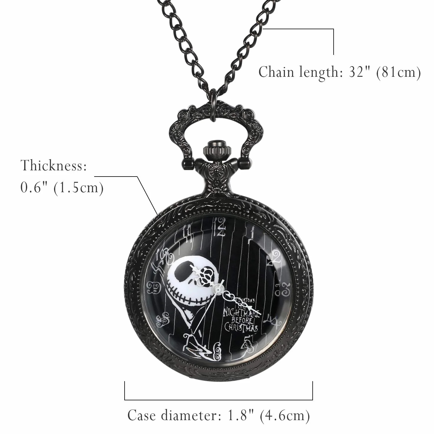 JewelryWe Nightmare Before Christmas zegarek kieszonkowy męski damski antyczny zegarek kieszonkowy z łańcuszkiem czarny naszyjnik zegarek na Boże Narodzenie