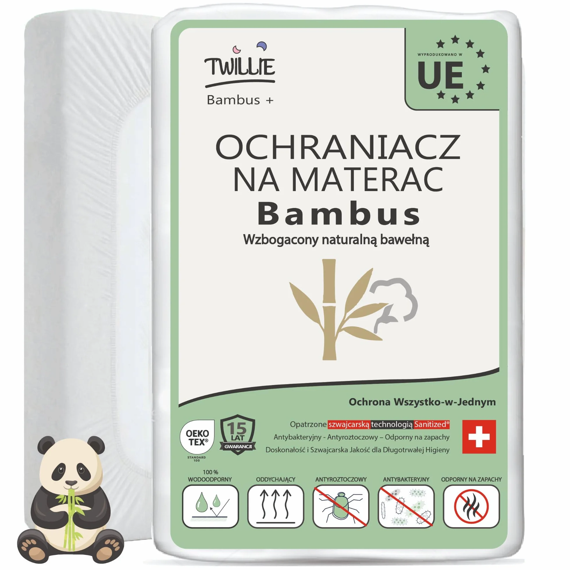 Twillie Ochraniacz na Materac 120 x 190 Bambus Wodoodporny Oddychający Bawełna Sanitized® Przeciw Roztoczom Antybakteryjny