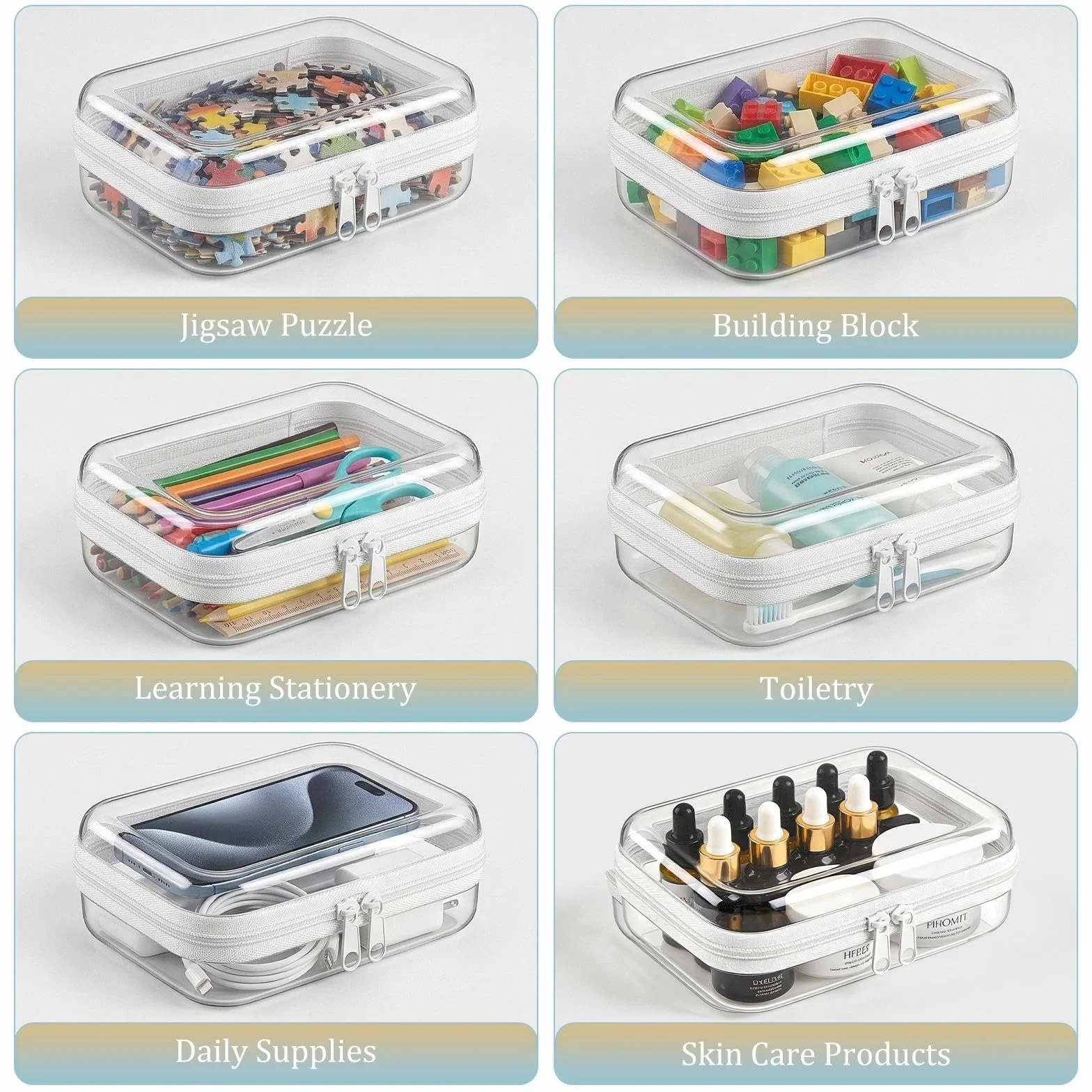 2 sztuki przezroczysta kosmetyczka, kieszenie do przechowywania zabawek, podróżna, zestaw podróżny samolotu, wielokrotnego użytku przezroczysta torba na zabawki puzzle, klocki, książki
