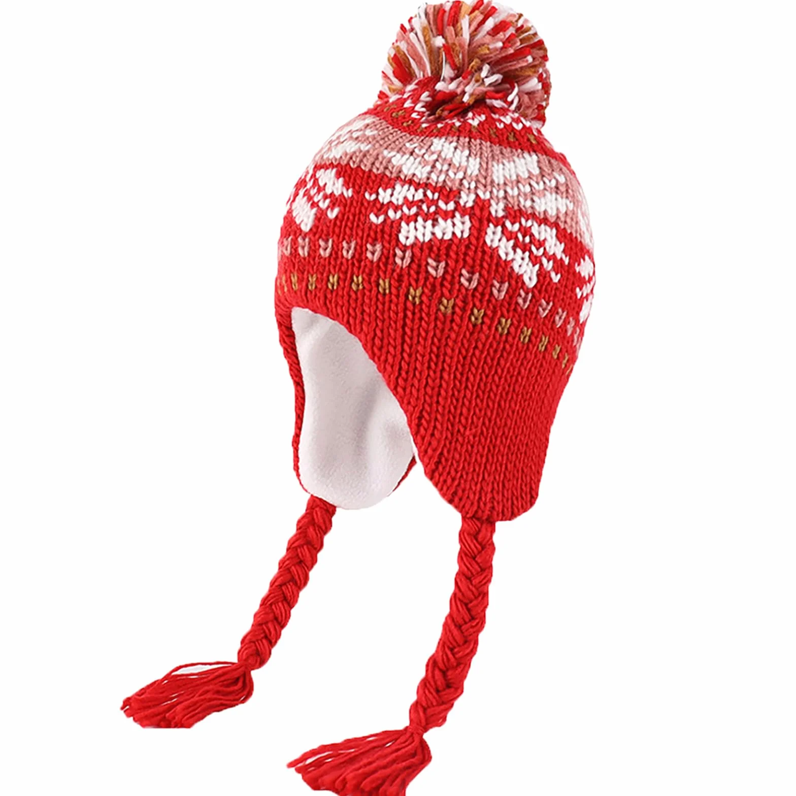 YAMEE Zimowa czapka dziewczęca z klapkami na uszy, ciepła czapka z dzianiny, dla dziewczynek z miękką podszewką polarową, lekka, klasyczna czapka z pomponem, czapka dla dziewcząt, do aktywności na