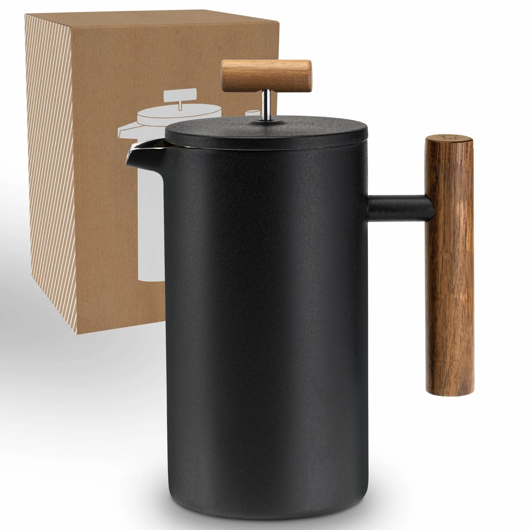 LAMBDA COFFEE® CALDERA Thermo French Press stal nierdzewna 0,6L podwójne ścianki czarny