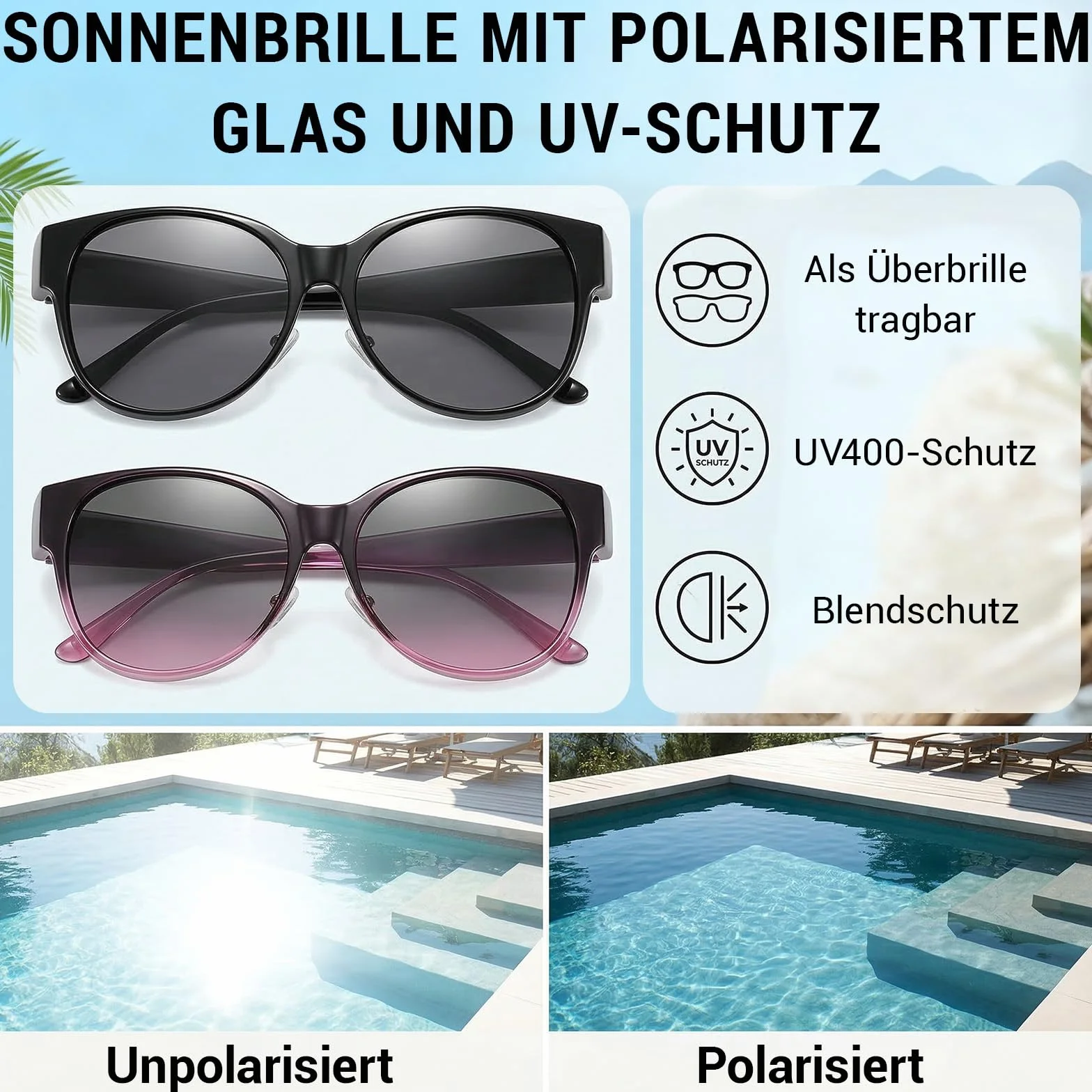 2 sztuki powlekanych okularów przeciwsłonecznych dla kobiet i mężczyzn, polaryzacyjne okulary przeciwsłoneczne na normalnych okularach, ochrona UV400, do jazdy samochodem i w czasie wolnym