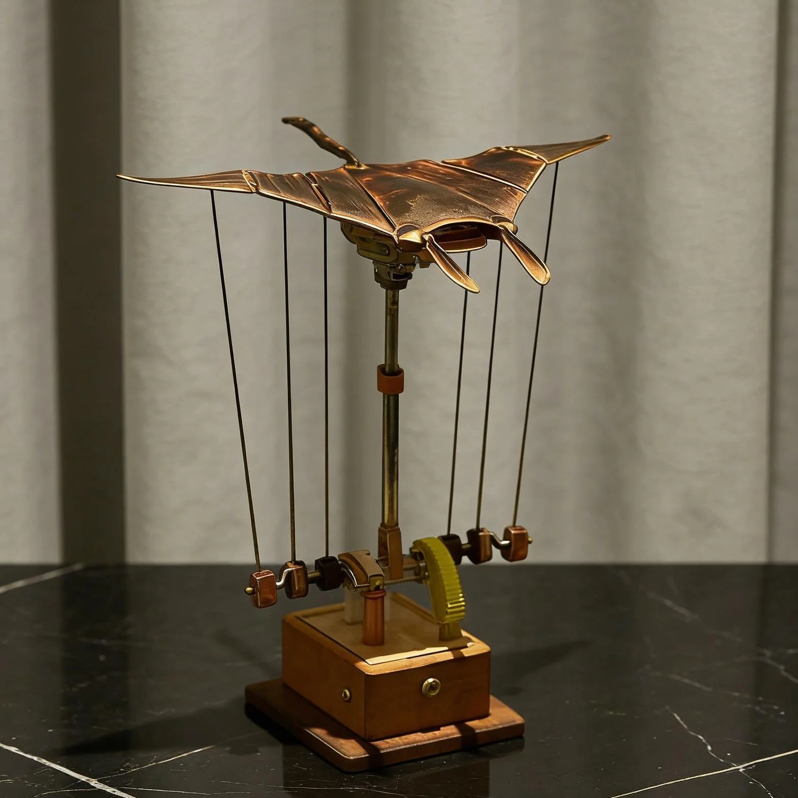 Mechaniczny Manta Ray drewniany automat do dekoracji biurka rzeźba mechaniczna