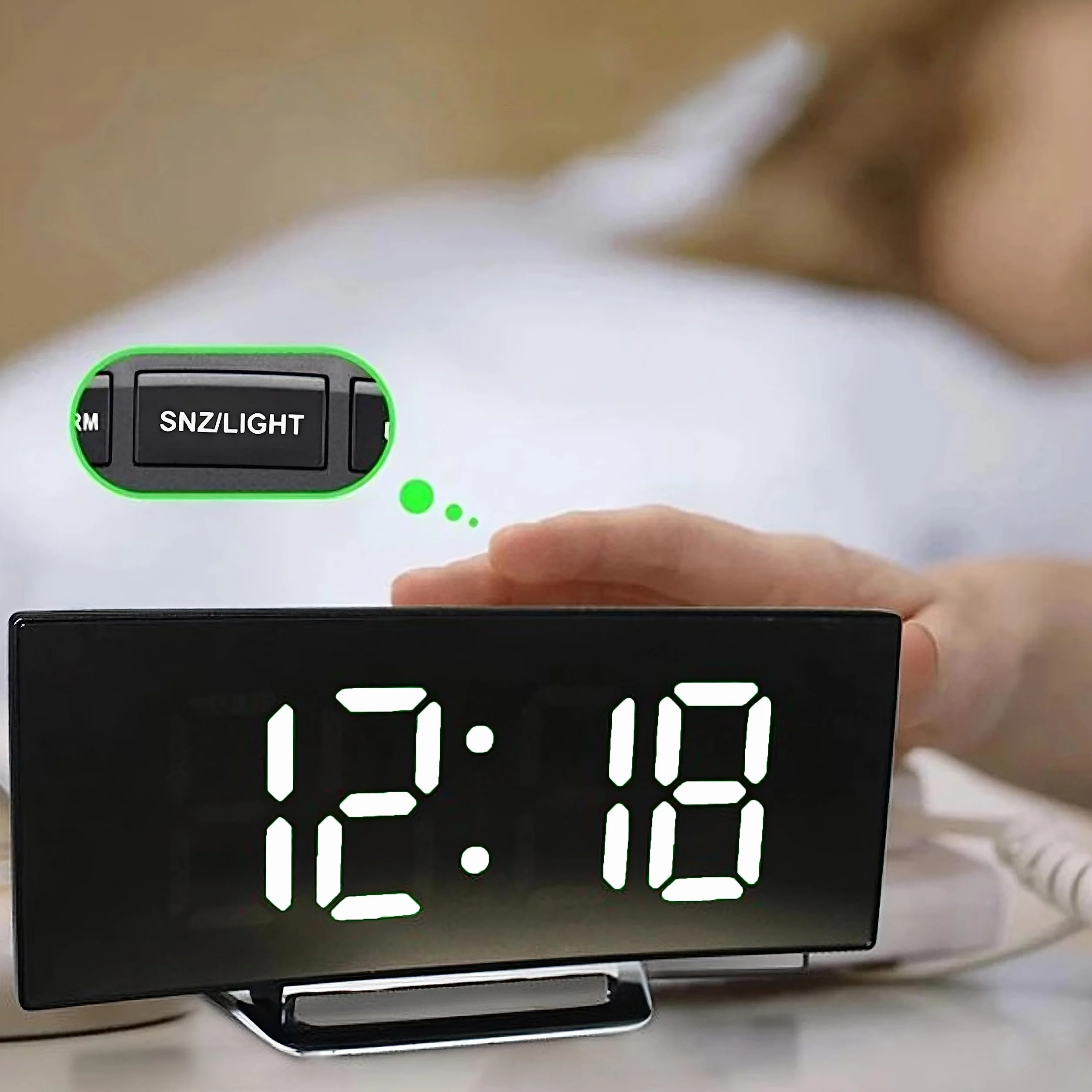 Retoo Budzik Cyfrowy LED, Zegar Stołowy, Przenośny Alarm z 2 Alarmami, Kalendarz, Wyświetlacz