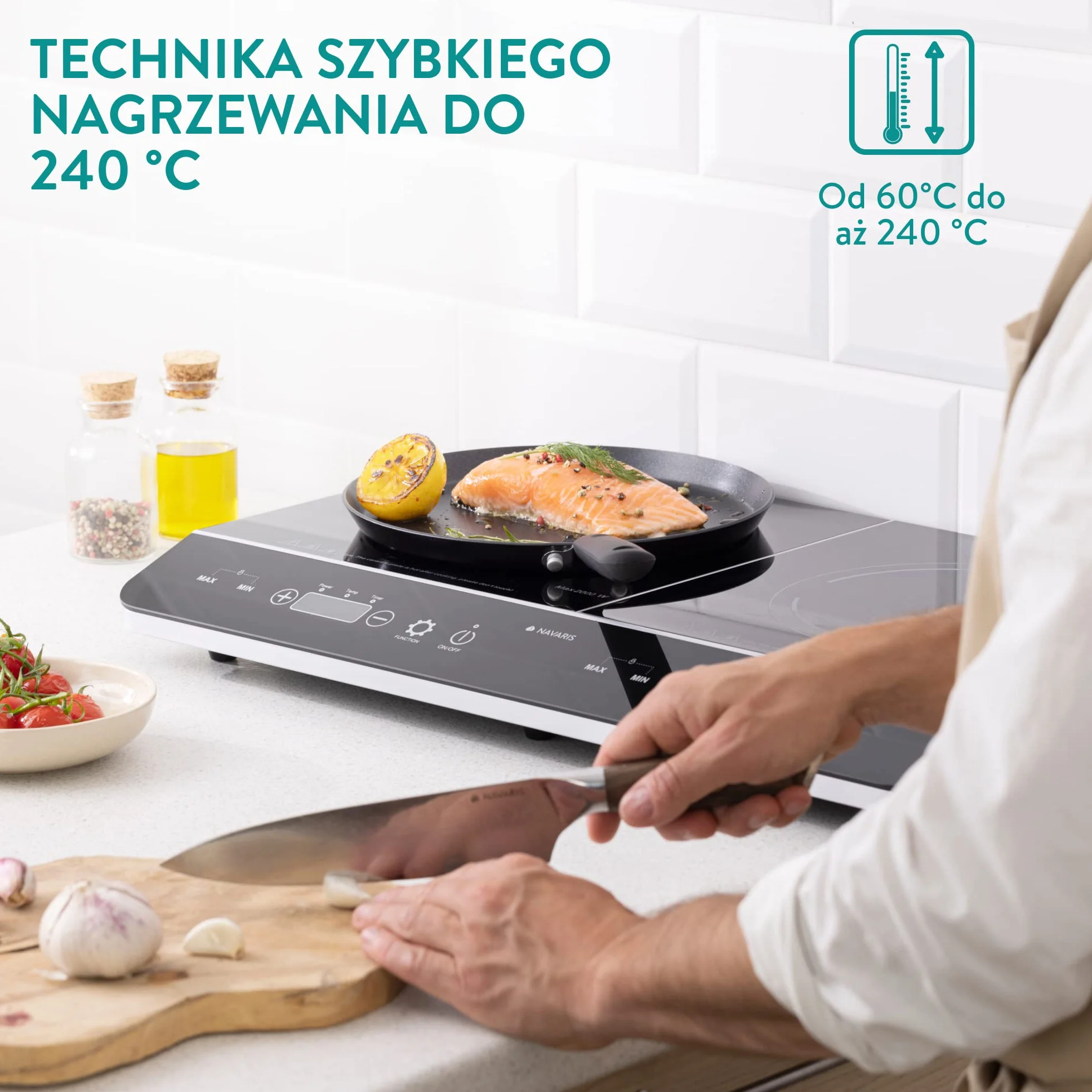 Navaris Podwójna P?yta Indukcyjna 3500 Watt 2 P?yty Grzewcze Z Timerem Wy?wietlacz Dotykowy Wykrywanie Garnków P?yta Indukcyjna Przeno?na