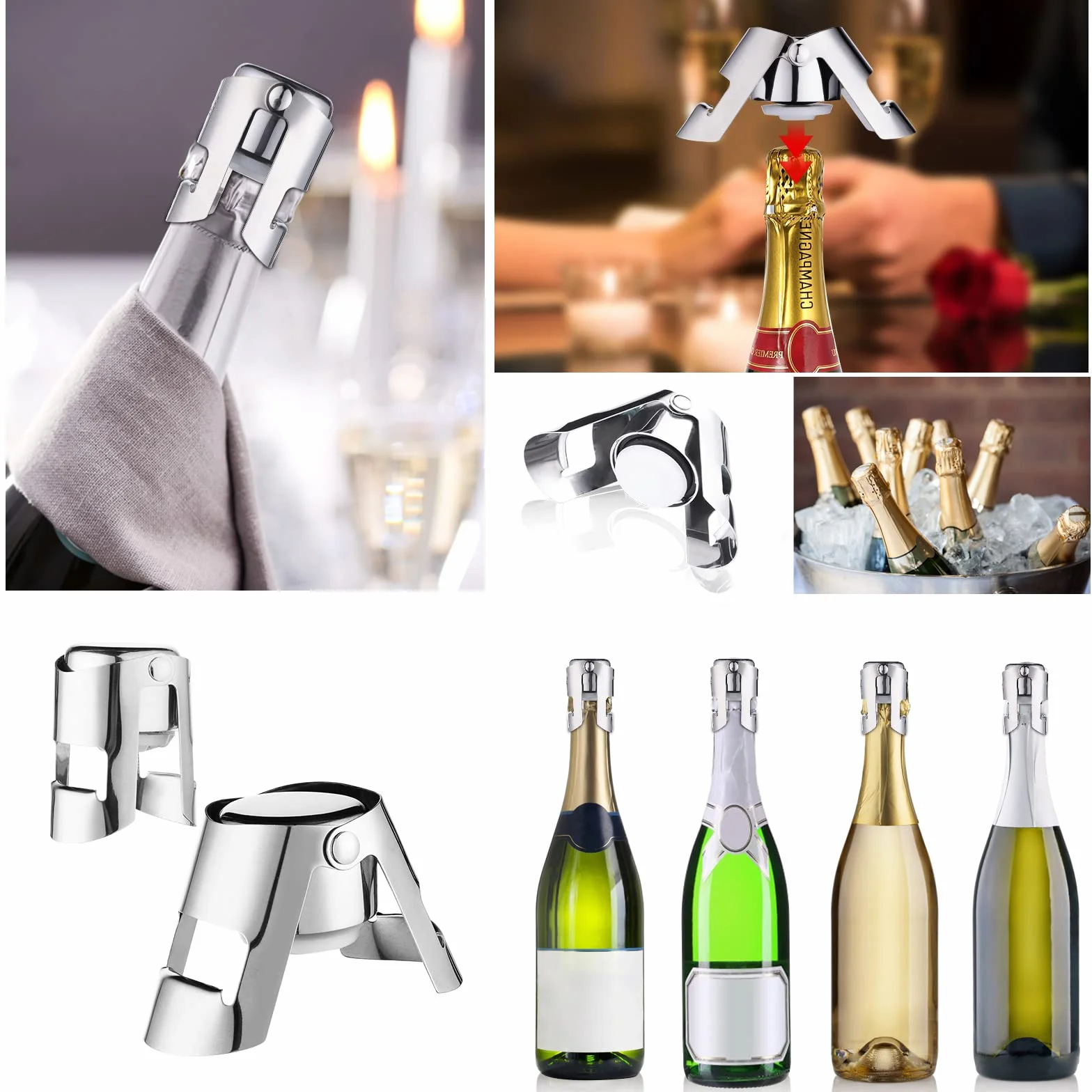 Abeillo korki do szampana ze stali nierdzewnej, próżniowy korek do wina Prosecco, szczelny korek do butelek wina musującego