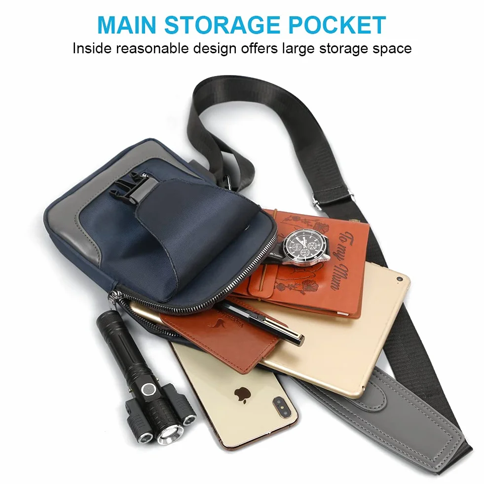 Aucuu Torba na ramię, na klatkę piersiową, z portem ładowania USB, dla mężczyzn i kobiet, lekka, typu crossbody, do wędrówek, jazdy na rowerze, podróży, zakupów, NIEBIESKI, 1
