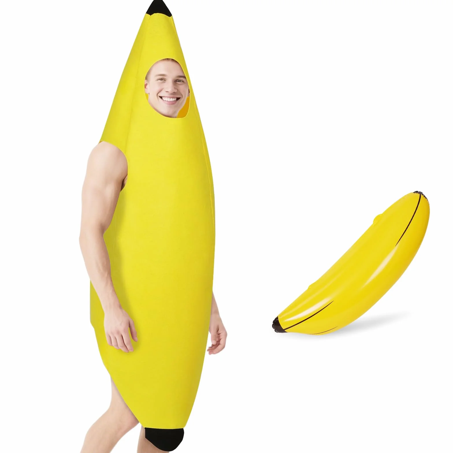 Kostium bananowy, zabawny kostium banana i 1 sztuka dmuchany banan, kostiumy owocowe dla dorosłych na Halloween, na imprezy tematyczne, Boże Narodzenie, cosplay, unisex